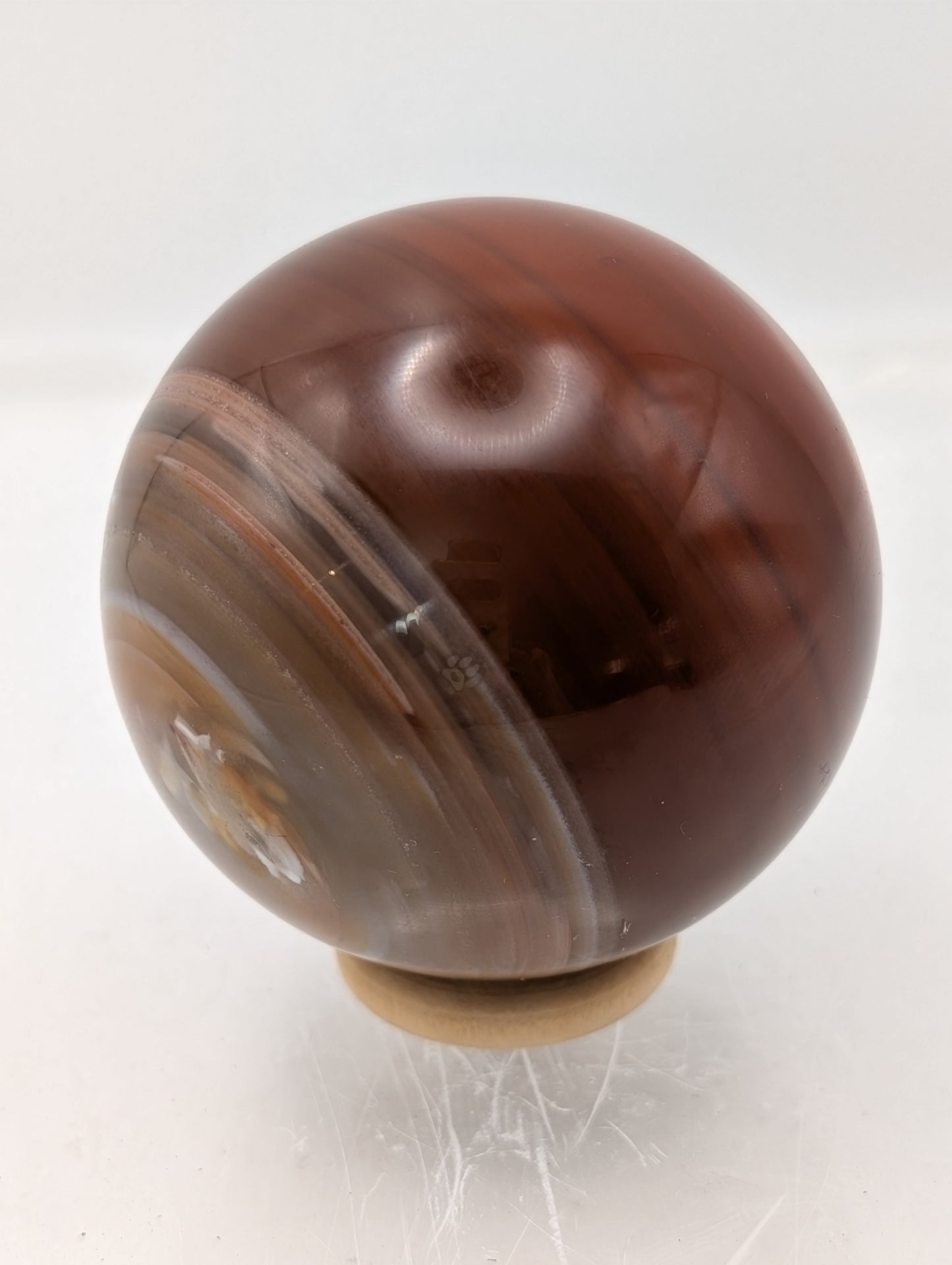 Carnelian Spheres with Beautiful Agate Banding Comes with Wooden Ring Stand