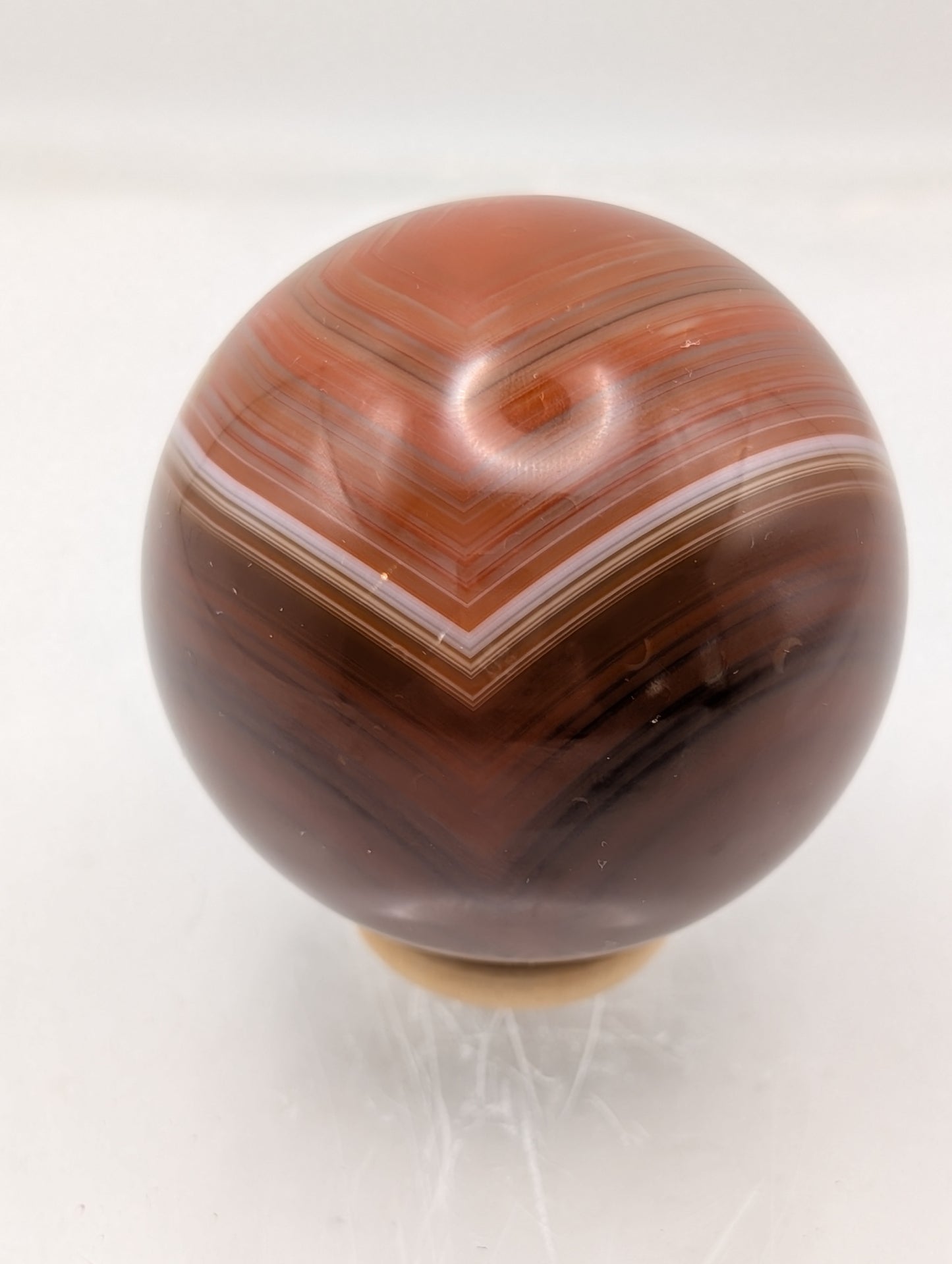Carnelian Spheres with Beautiful Agate Banding Comes with Wooden Ring Stand