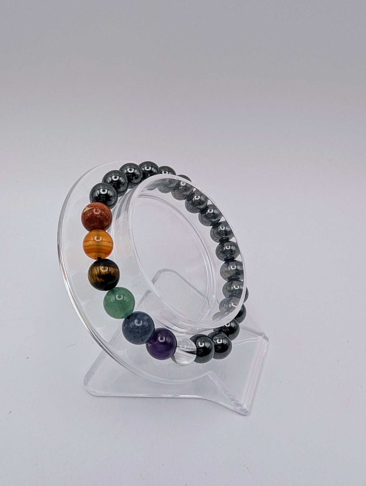 Chakra with Hematite Beaded Bracelet for Balance, Grounding & Protection