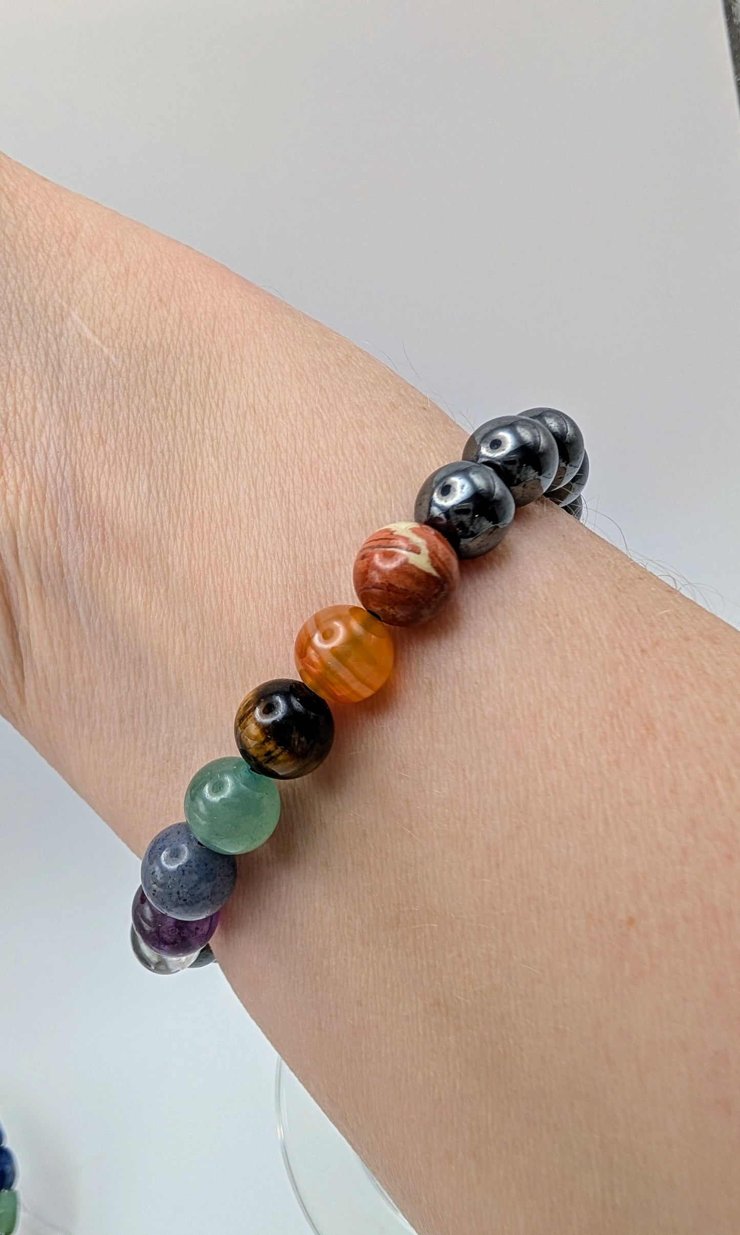Chakra with Hematite Beaded Bracelet for Balance, Grounding & Protection