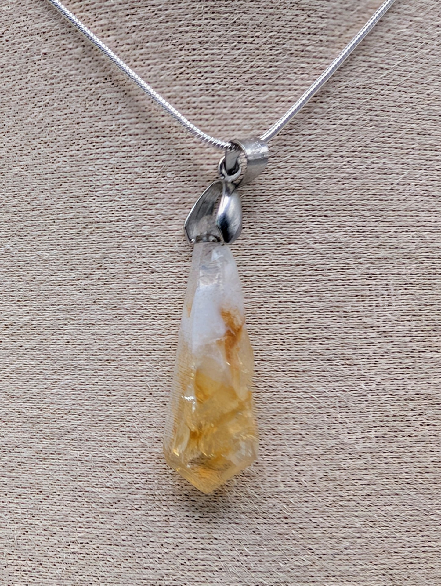 Crystal Tumbled Stone Necklace in Various Length Silver Chains