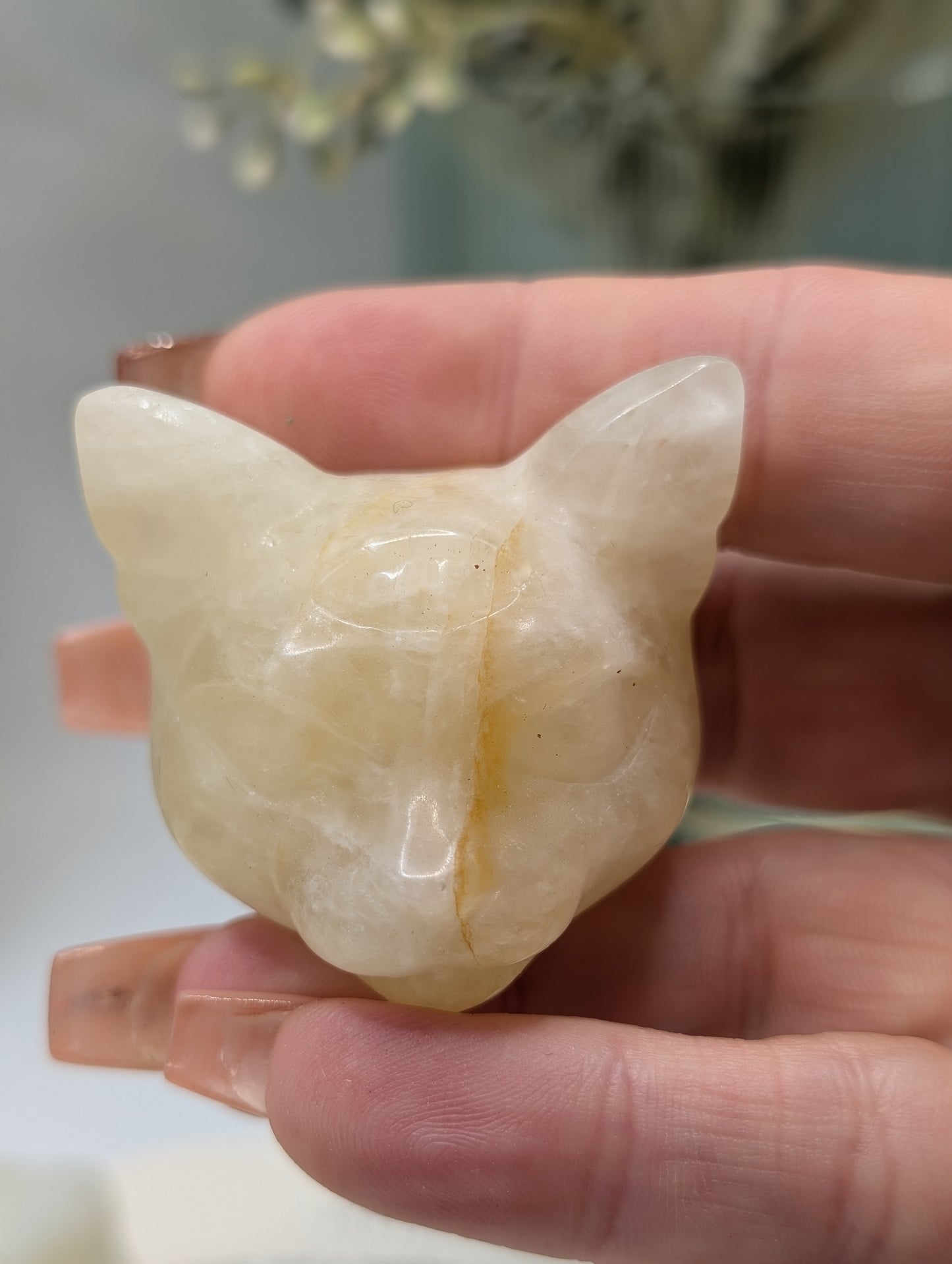 Crystal Cat Head with All-Seeing Eye – Carved Stone Spirit Totem