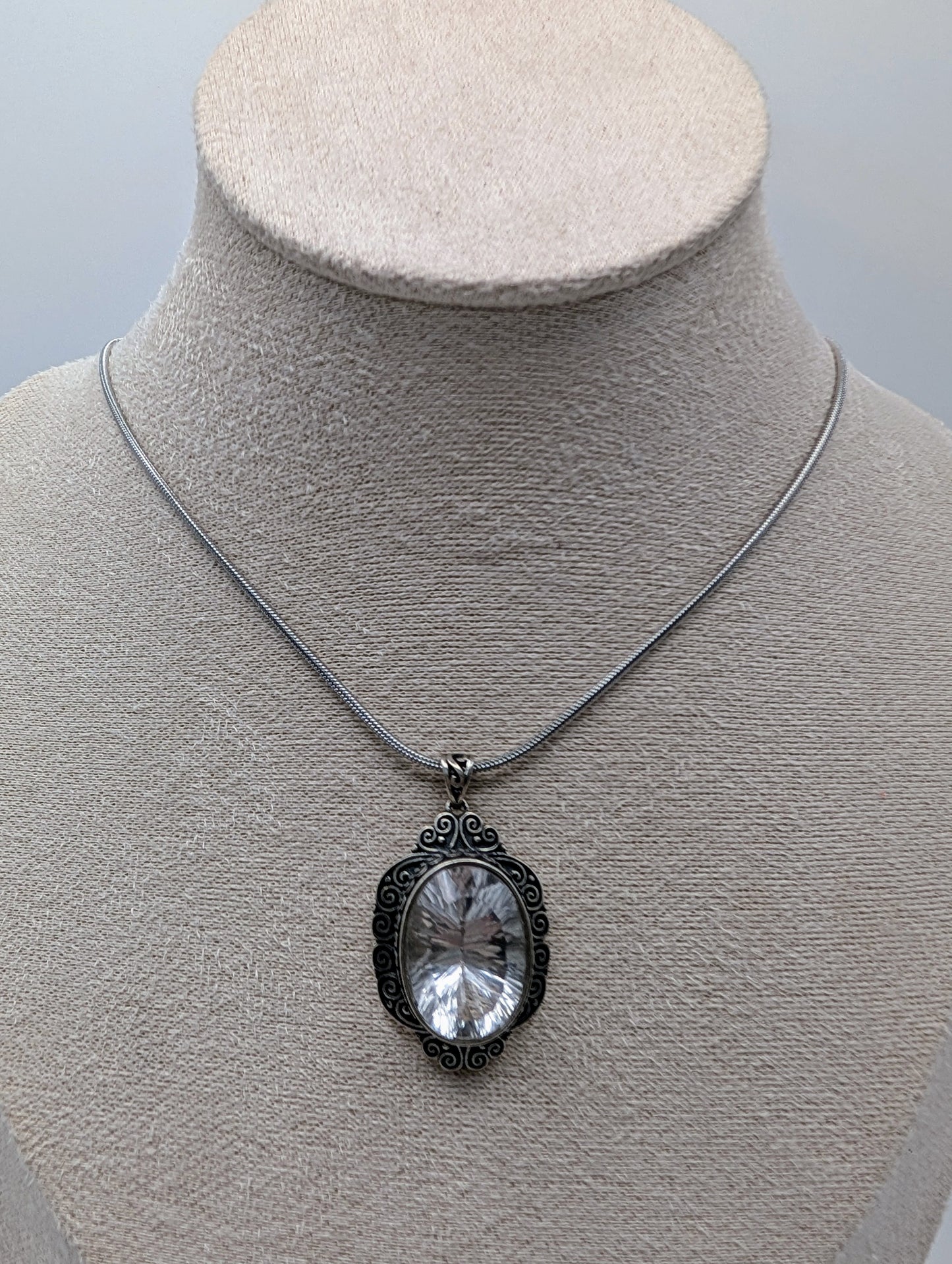 Clear Quartz 925 Silver Faceted Pendant Necklace