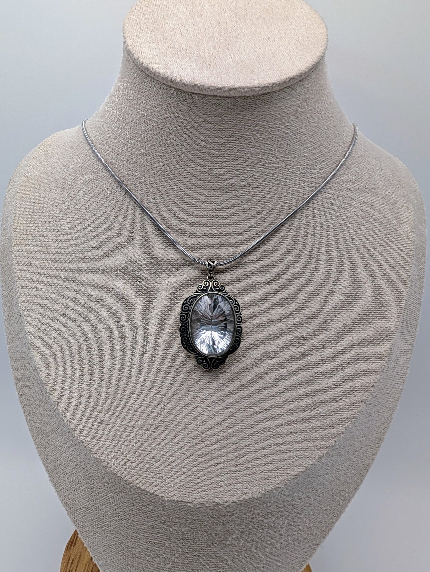 Clear Quartz 925 Silver Faceted Pendant Necklace