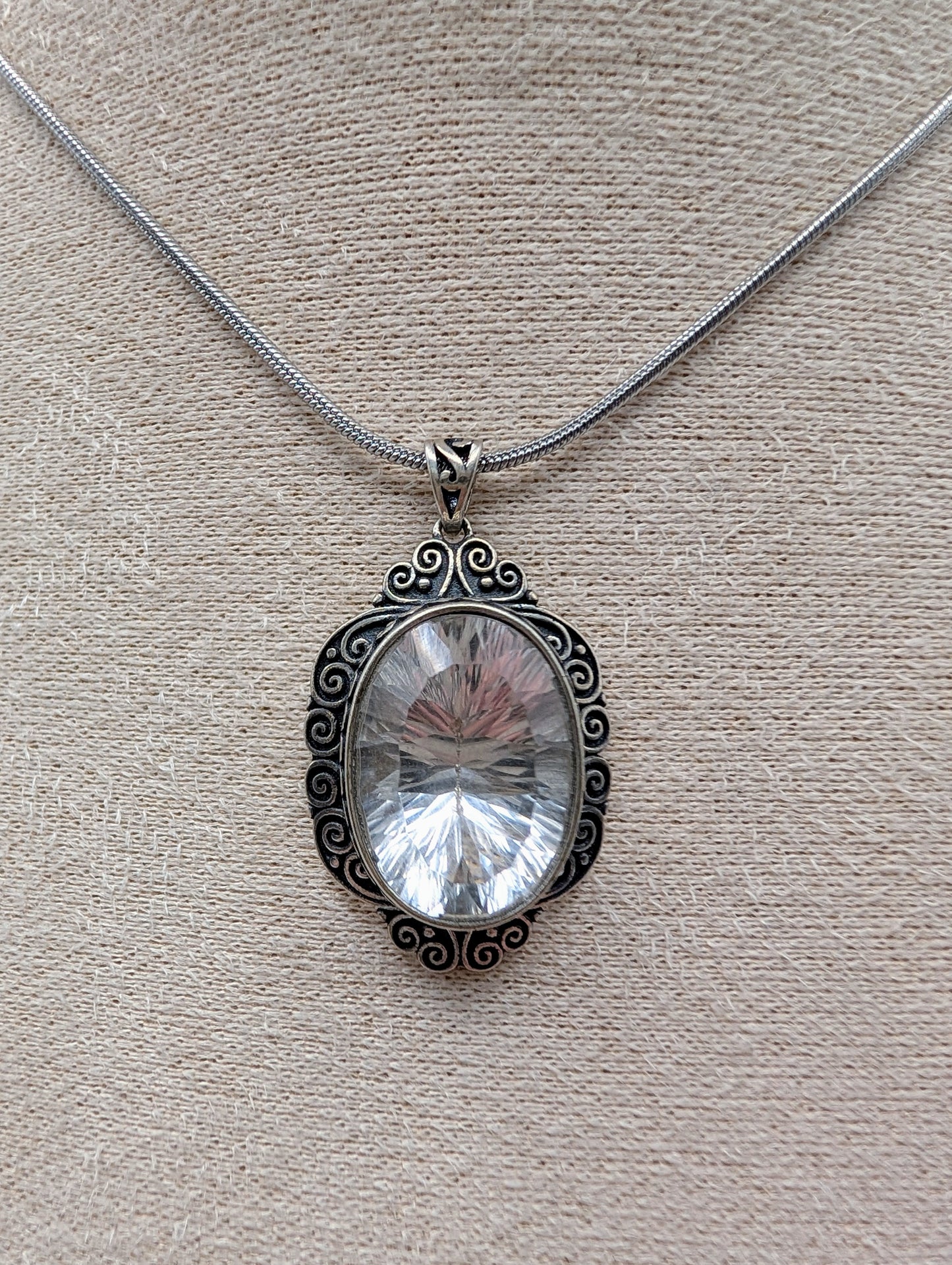 Clear Quartz 925 Silver Faceted Pendant Necklace