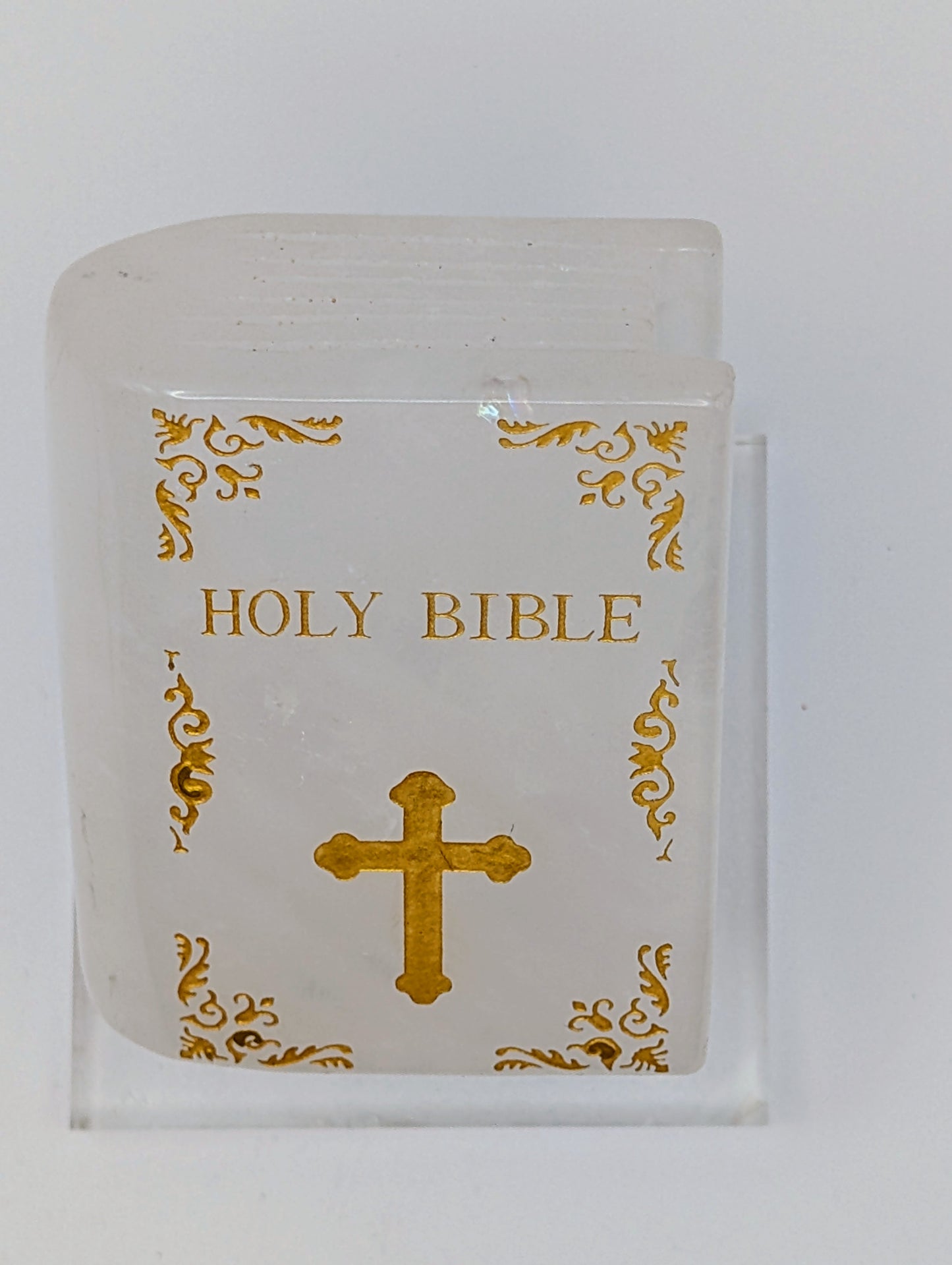 Clear Quartz Crystal Holy Bible Carving with display stand