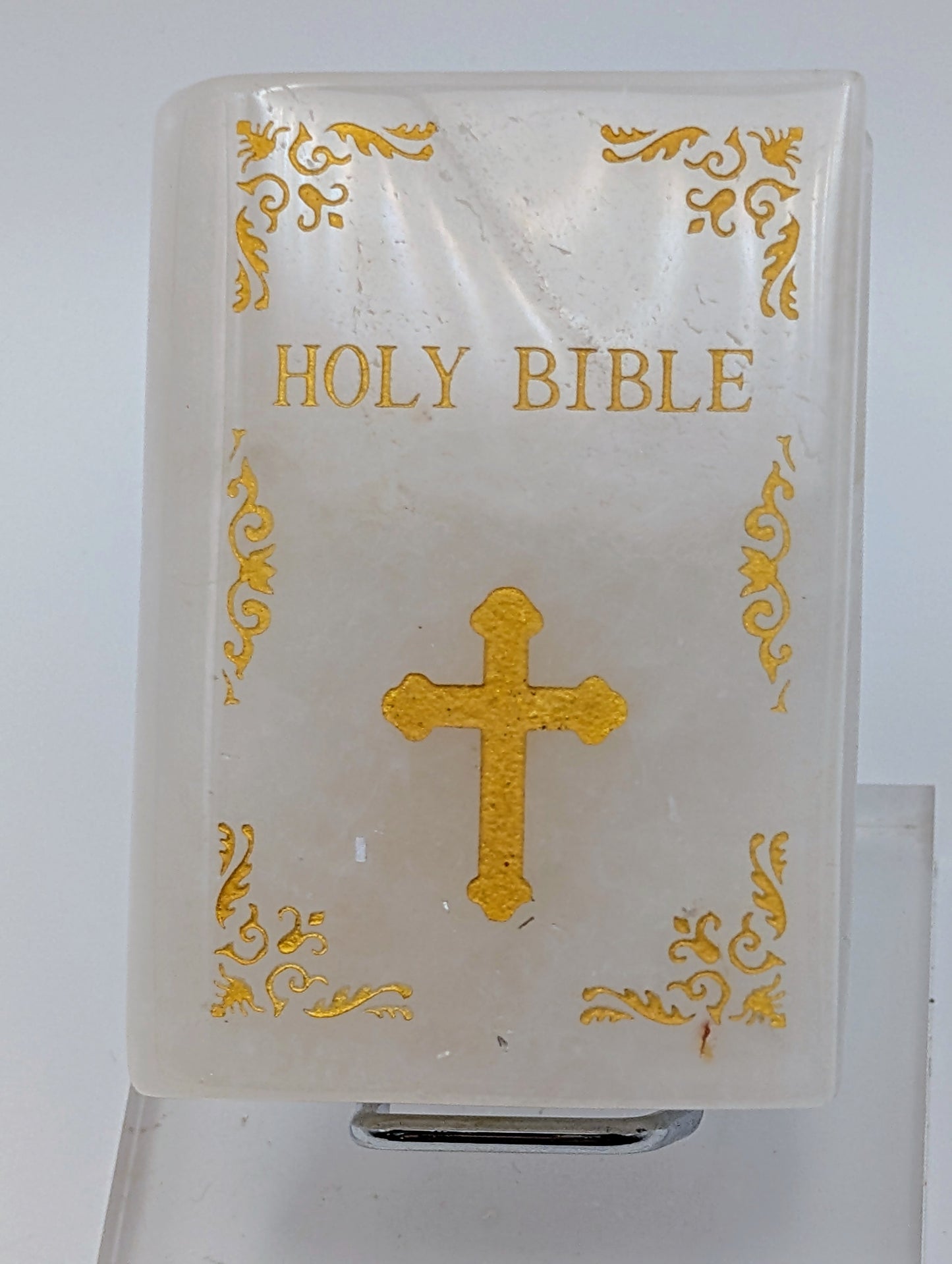 Clear Quartz Crystal Holy Bible Carving with display stand