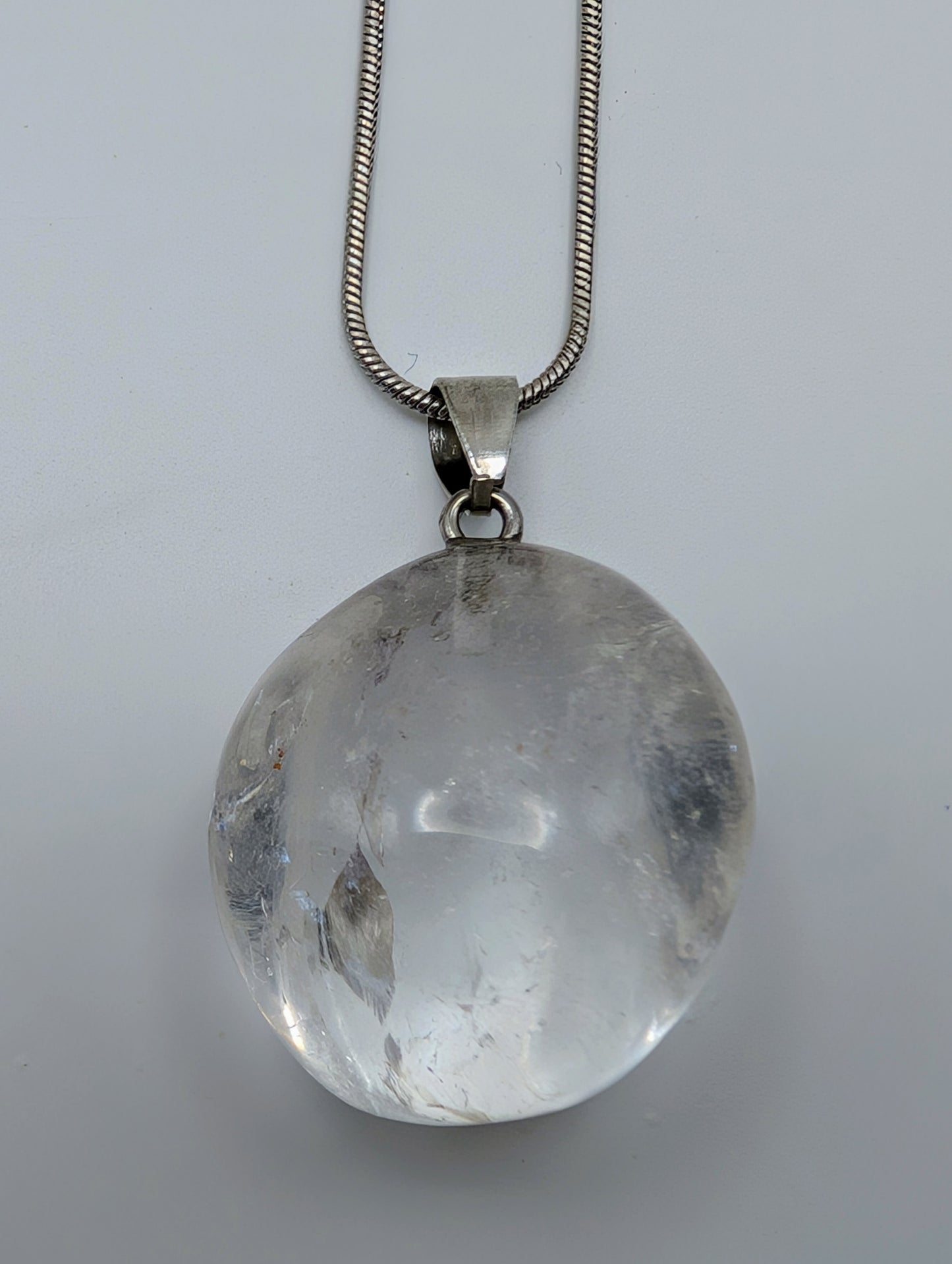 Crystal Tumbled Stone Necklace in Various Length Silver Chains