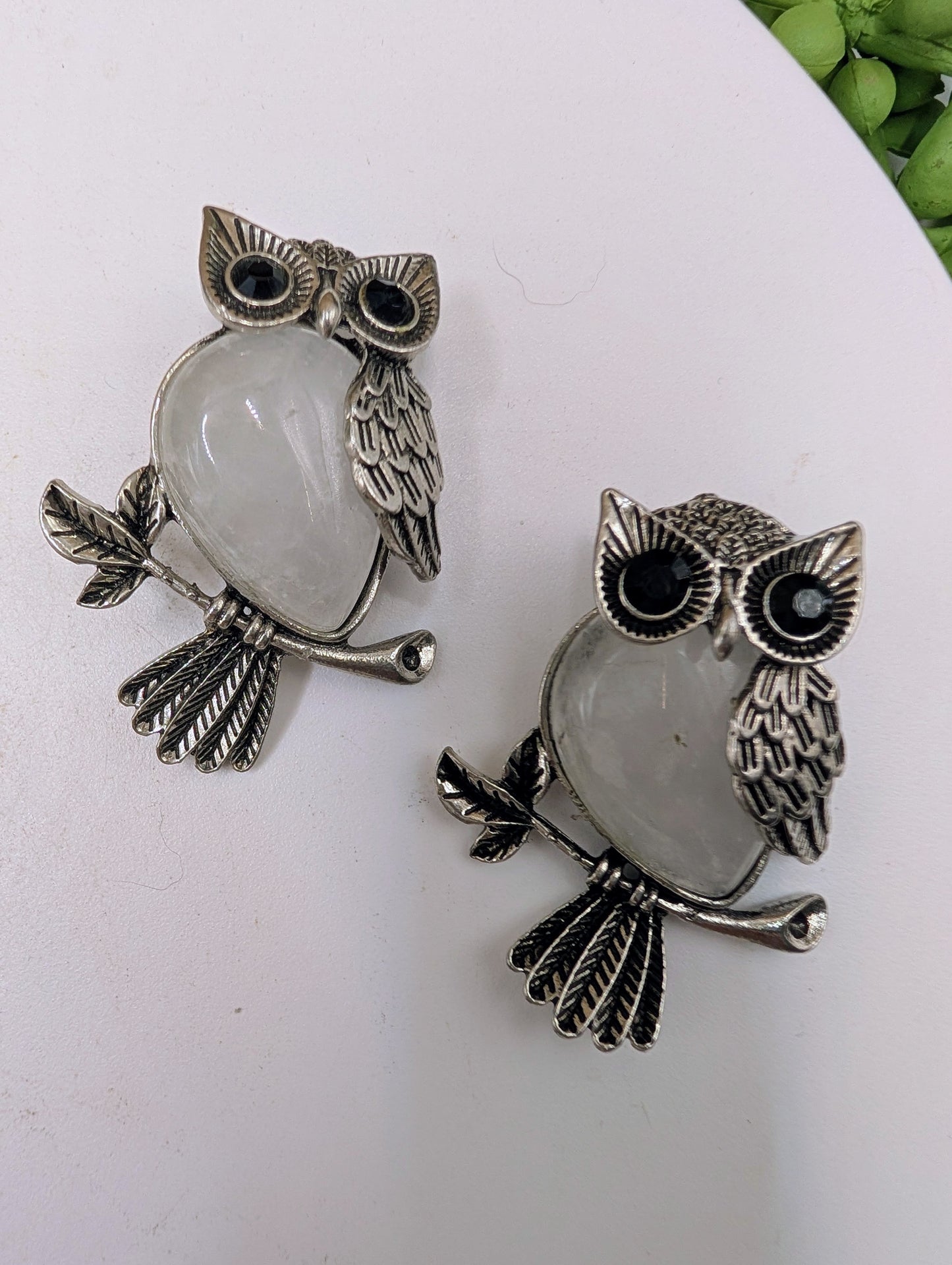 Silver & Crystal Owl Pendants - Gemstone Jewelry