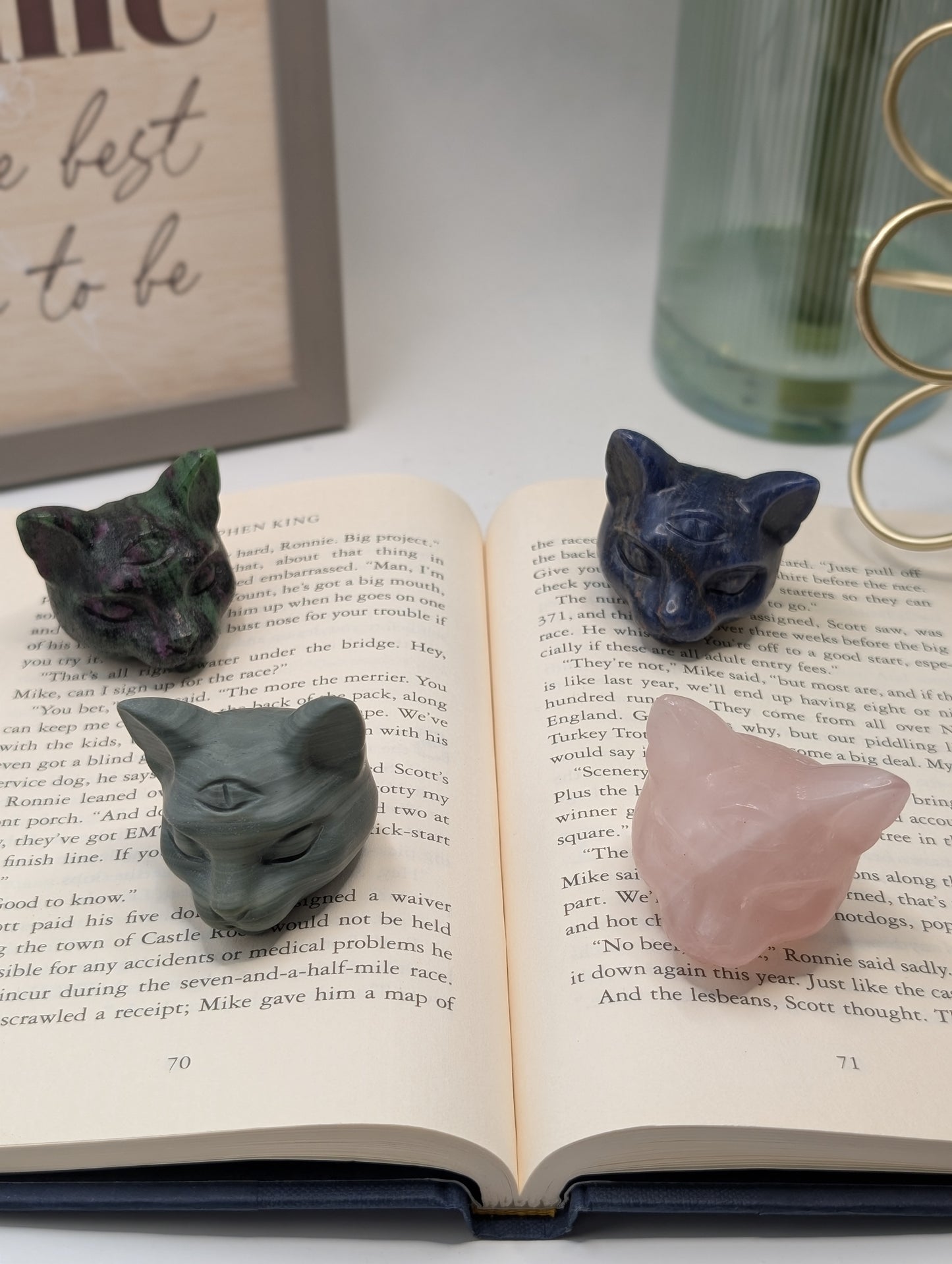 Crystal Cat Head with All-Seeing Eye – Carved Stone Spirit Totem