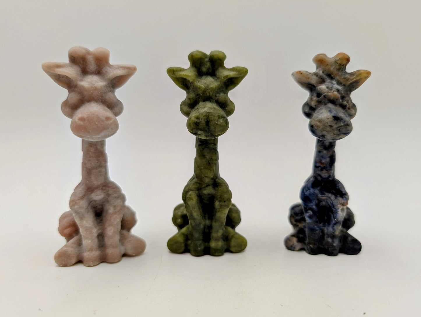 Crystal Giraffe Carvings in Various Stones