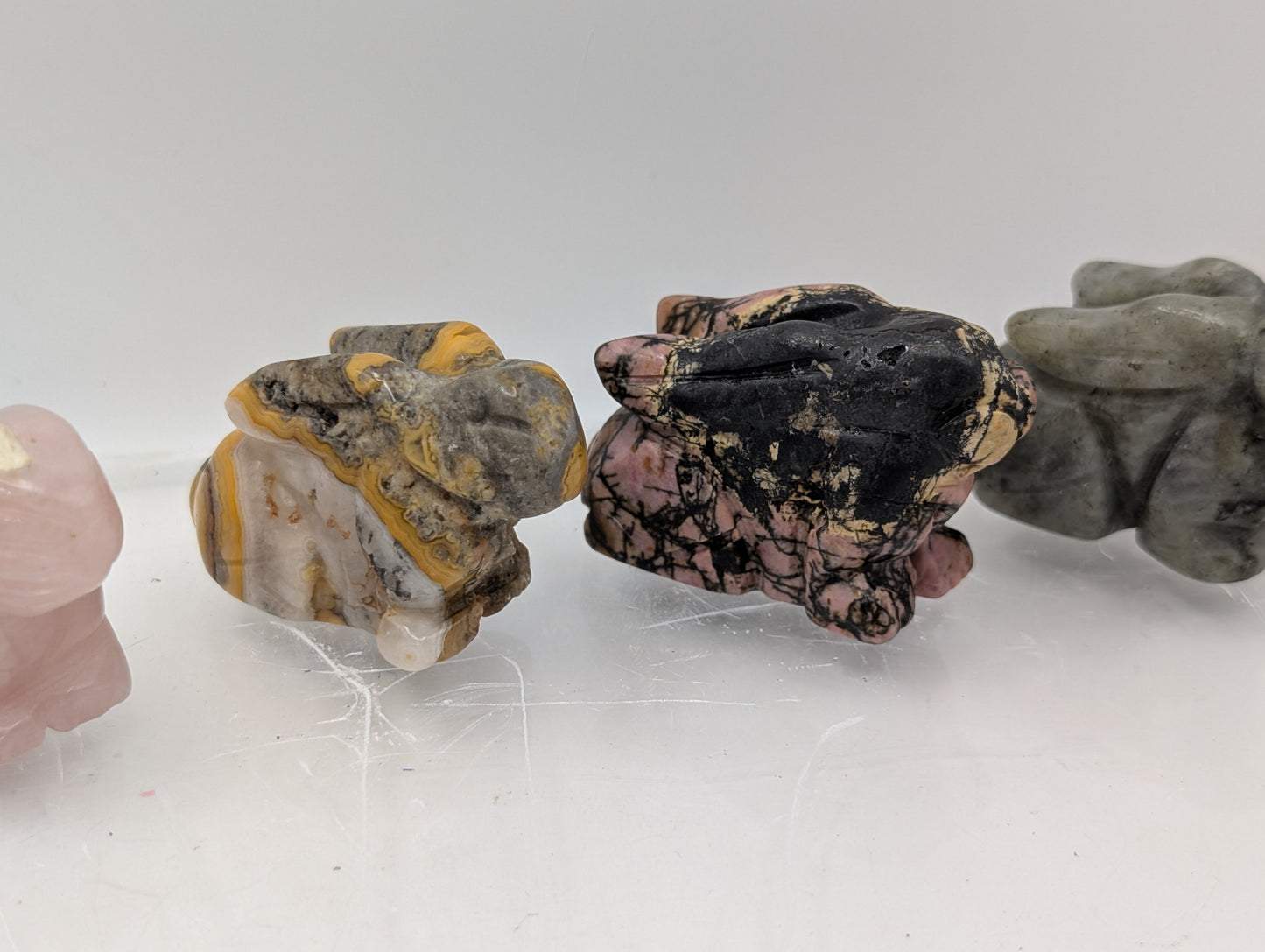 Crystal Rabbit Carvings; Bunnies in Various Stones