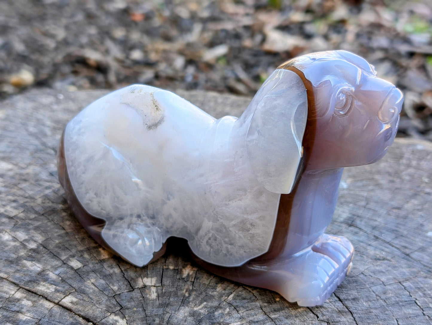 Beautiful Druzy Agate & Quartz Dog Carving - Laying Down