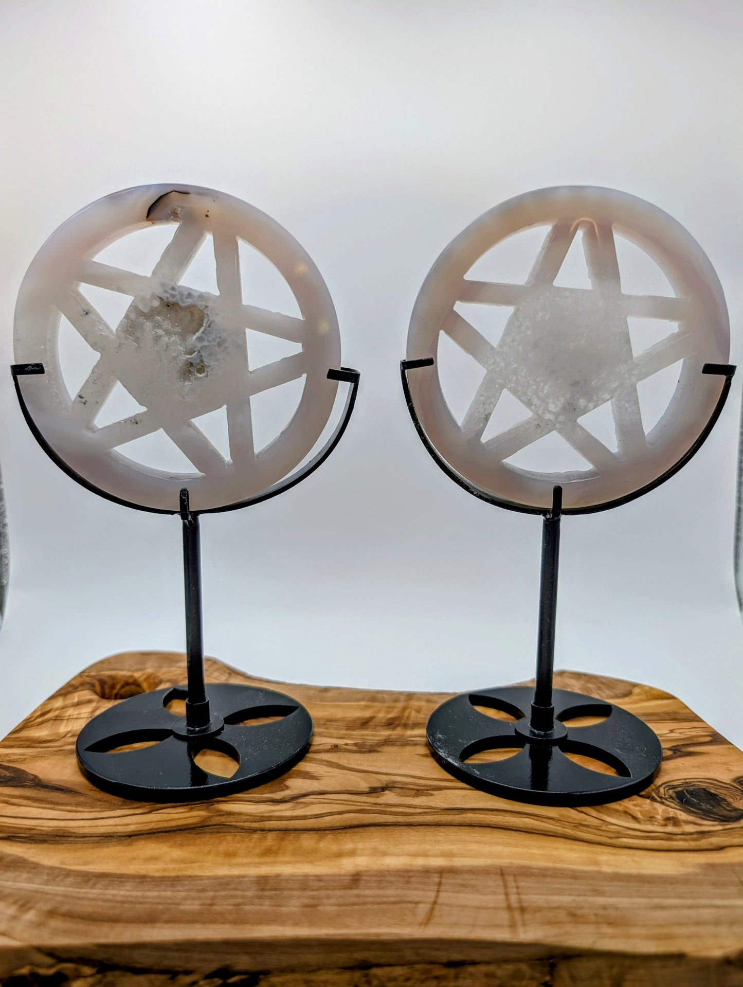 Large Druzy Agate Crystal Pentagrams with Custom Metal Display Stands - 3.5" Pentagrams