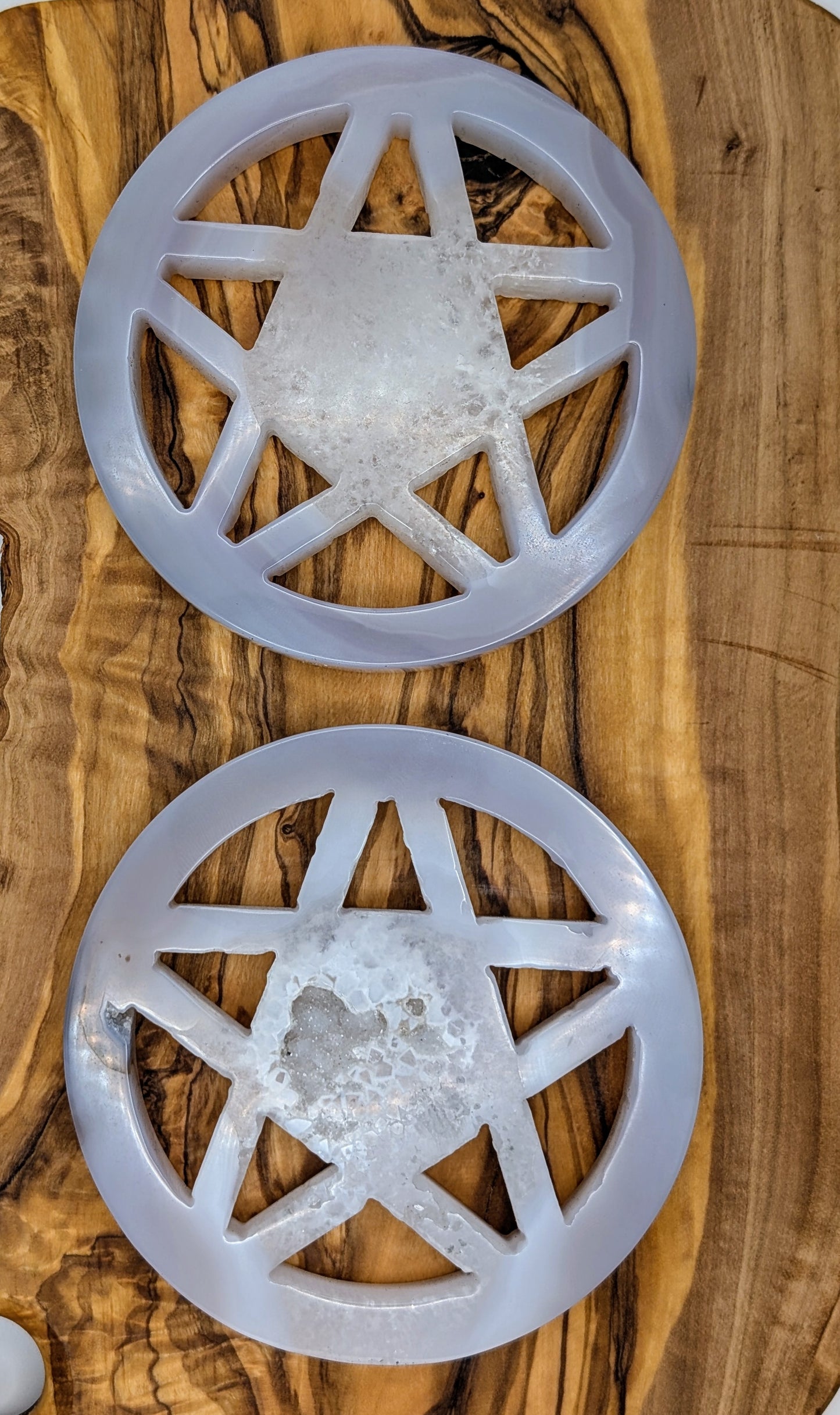 Large Druzy Agate Crystal Pentagrams with Custom Metal Display Stands - 3.5" Pentagrams