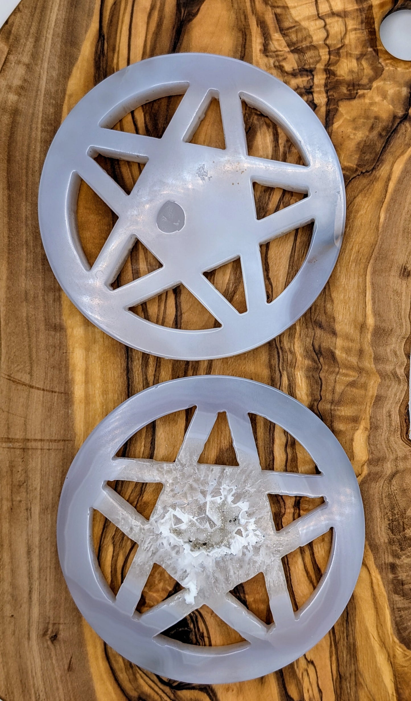 Large Druzy Agate Crystal Pentagrams with Custom Metal Display Stands - 3.5" Pentagrams