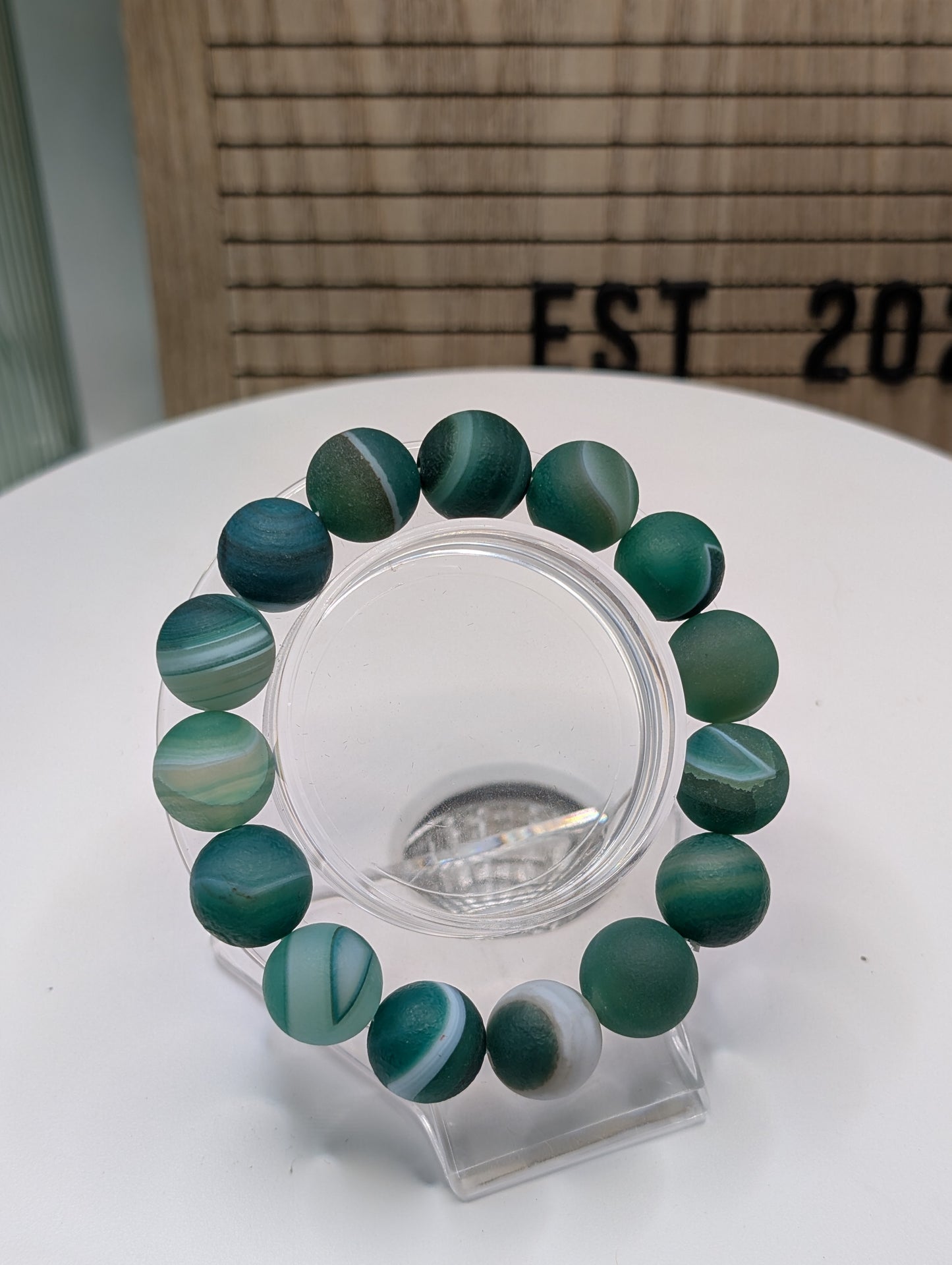 Gobi Agate 14mm Beaded Bracelet - Bright Green (Dyed)
