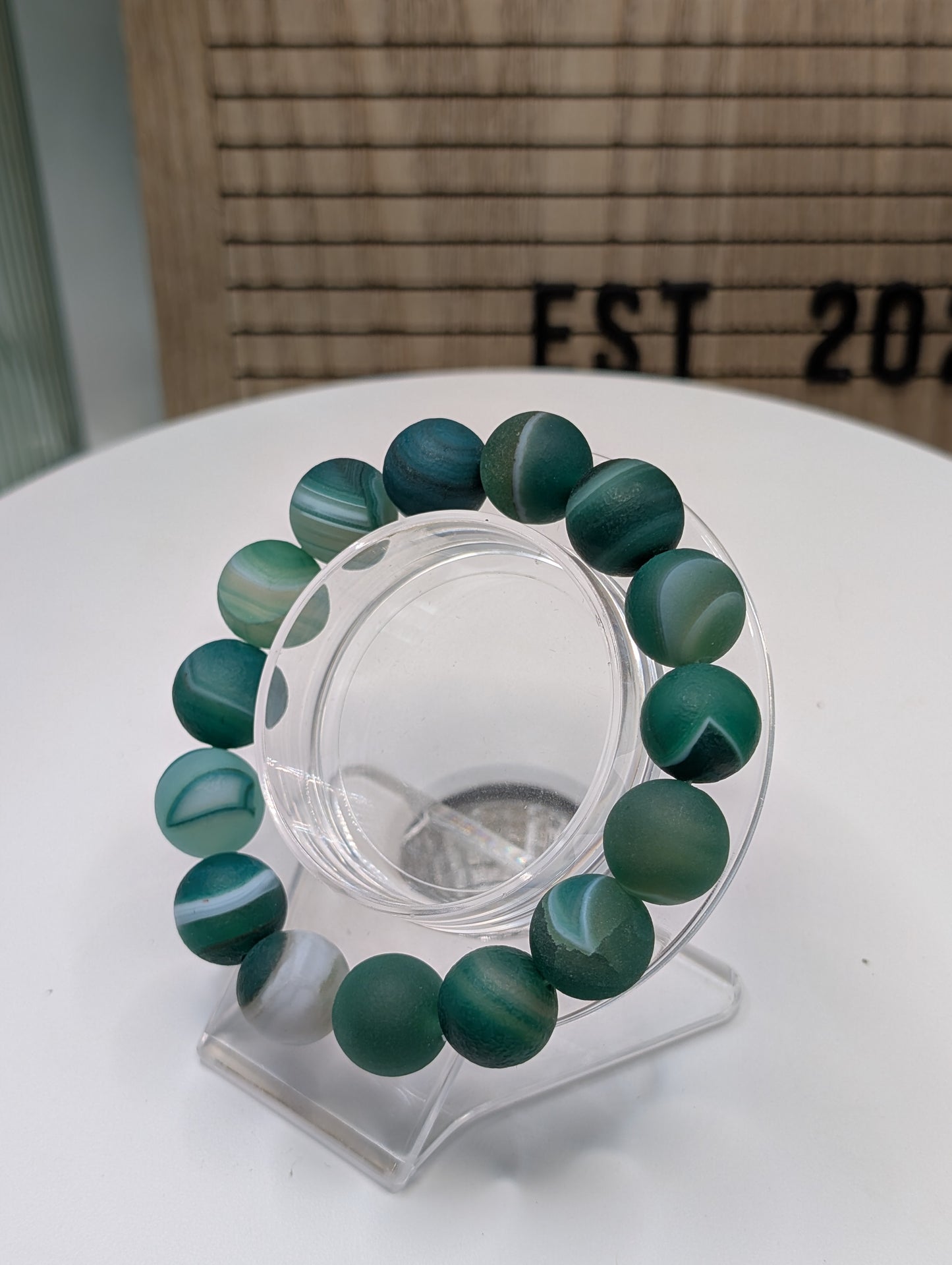 Gobi Agate 14mm Beaded Bracelet - Bright Green (Dyed)