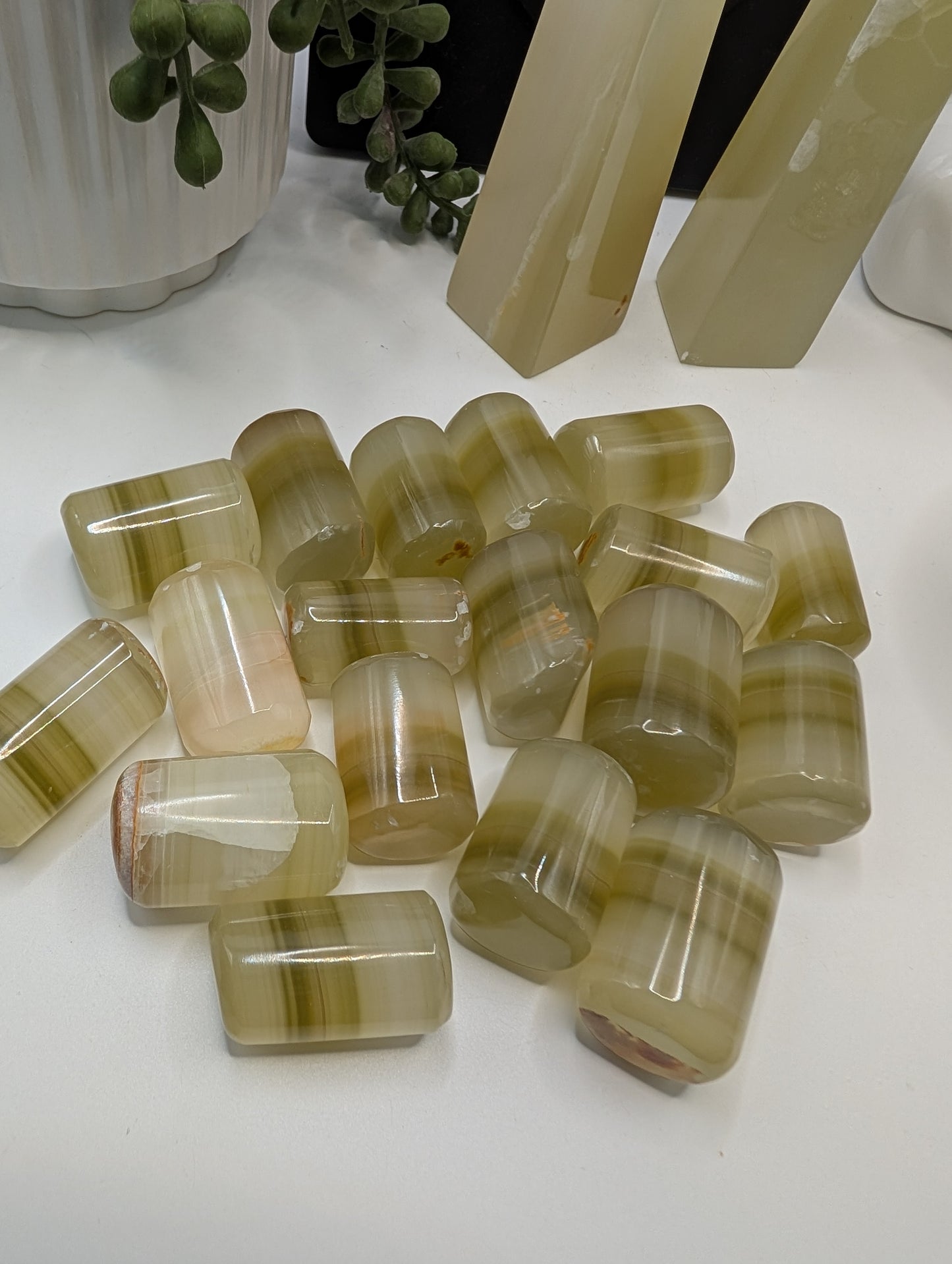 Green Onyx "Barrel Shaped" Tumbles - Extremely Unique Shape - High Quality Stones!