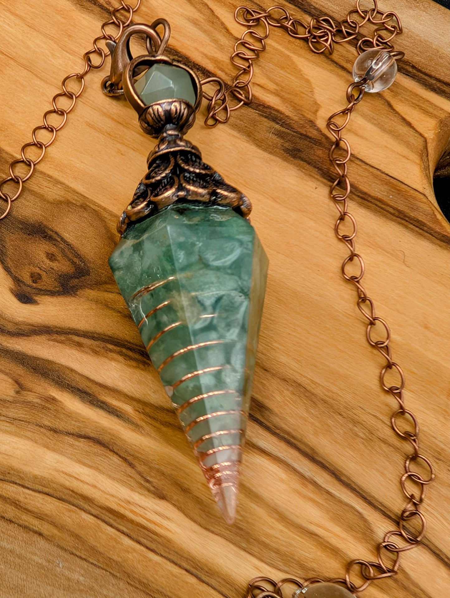Resin Pendulum With Copper Wire and Crystal Chips & Clear Quartz Beads for Balance