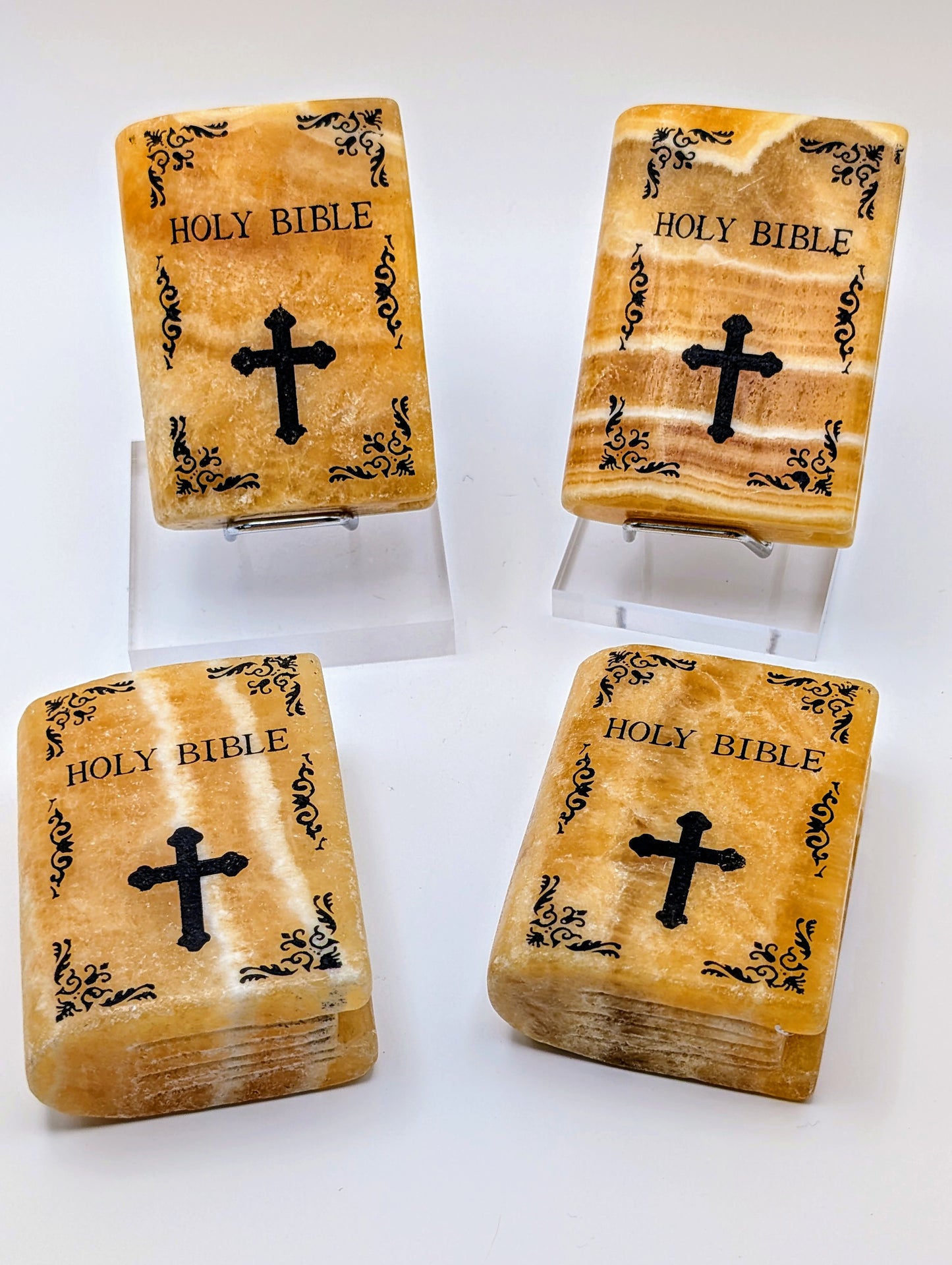 Honey Calcite Crystal Holy Bible Carving with Display Stand
