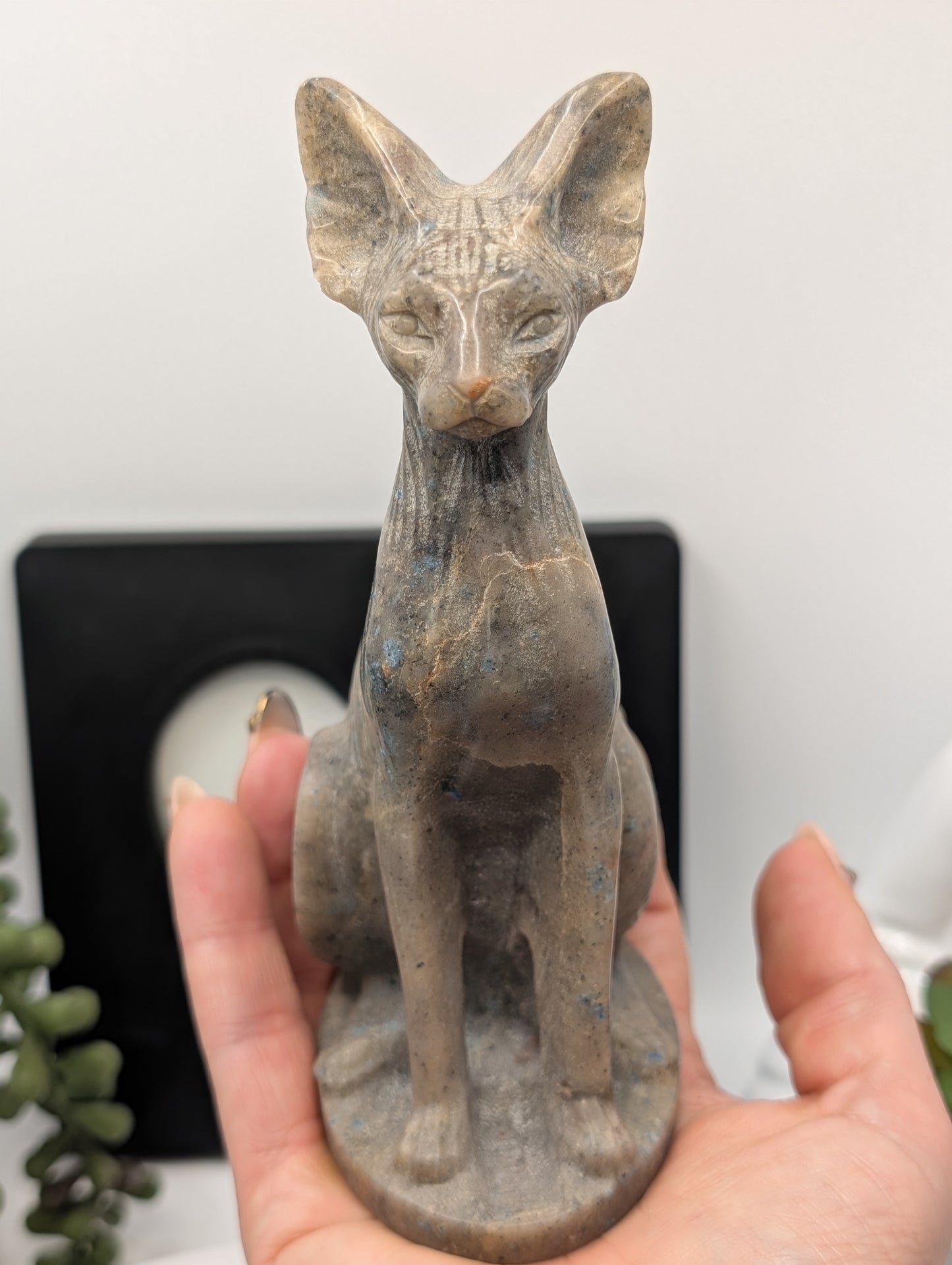 Large K2 Stone Sphynx Cat Carving - Statement Piece!