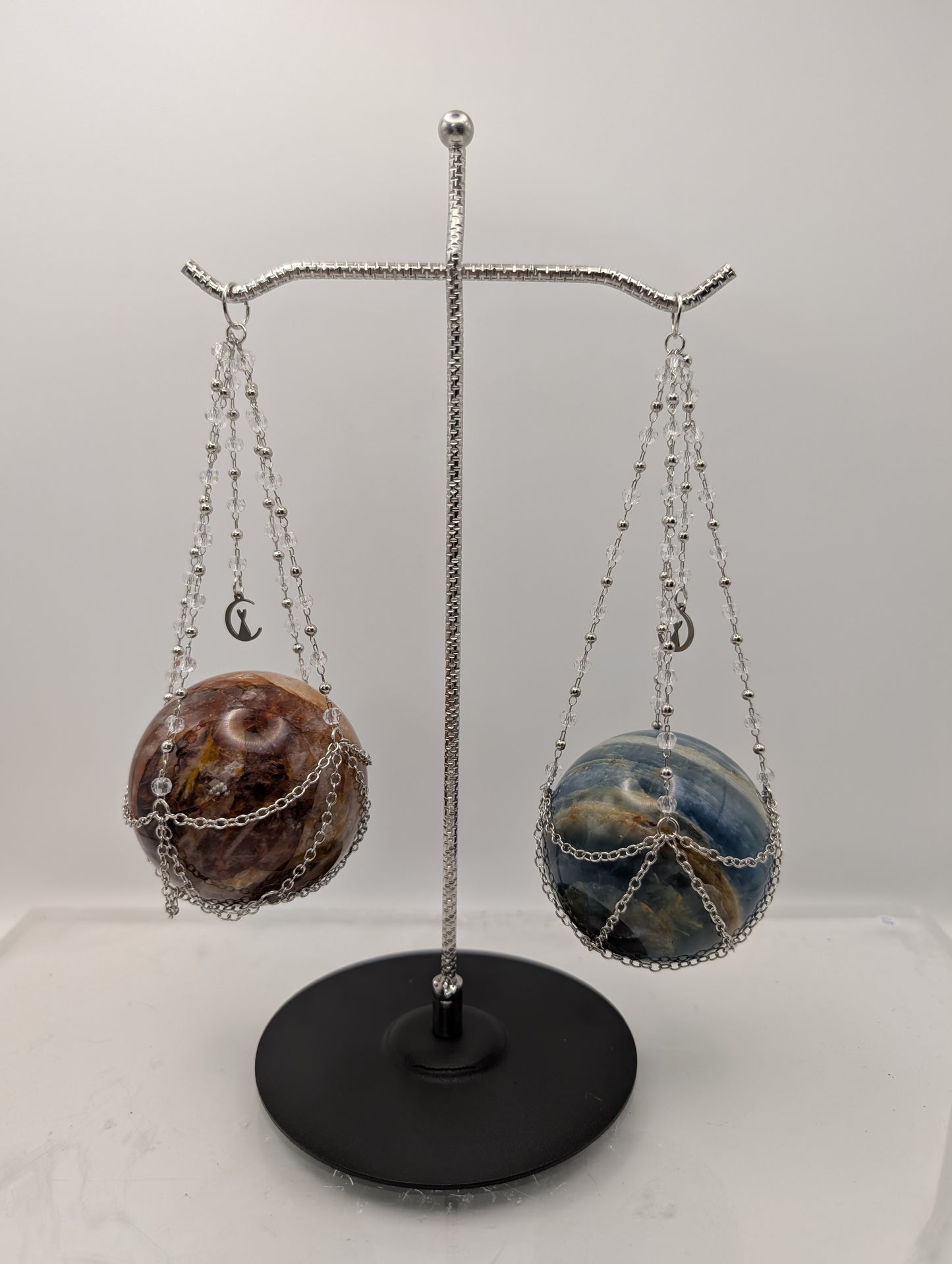 Metal Hanging Sphere Stands in Silver