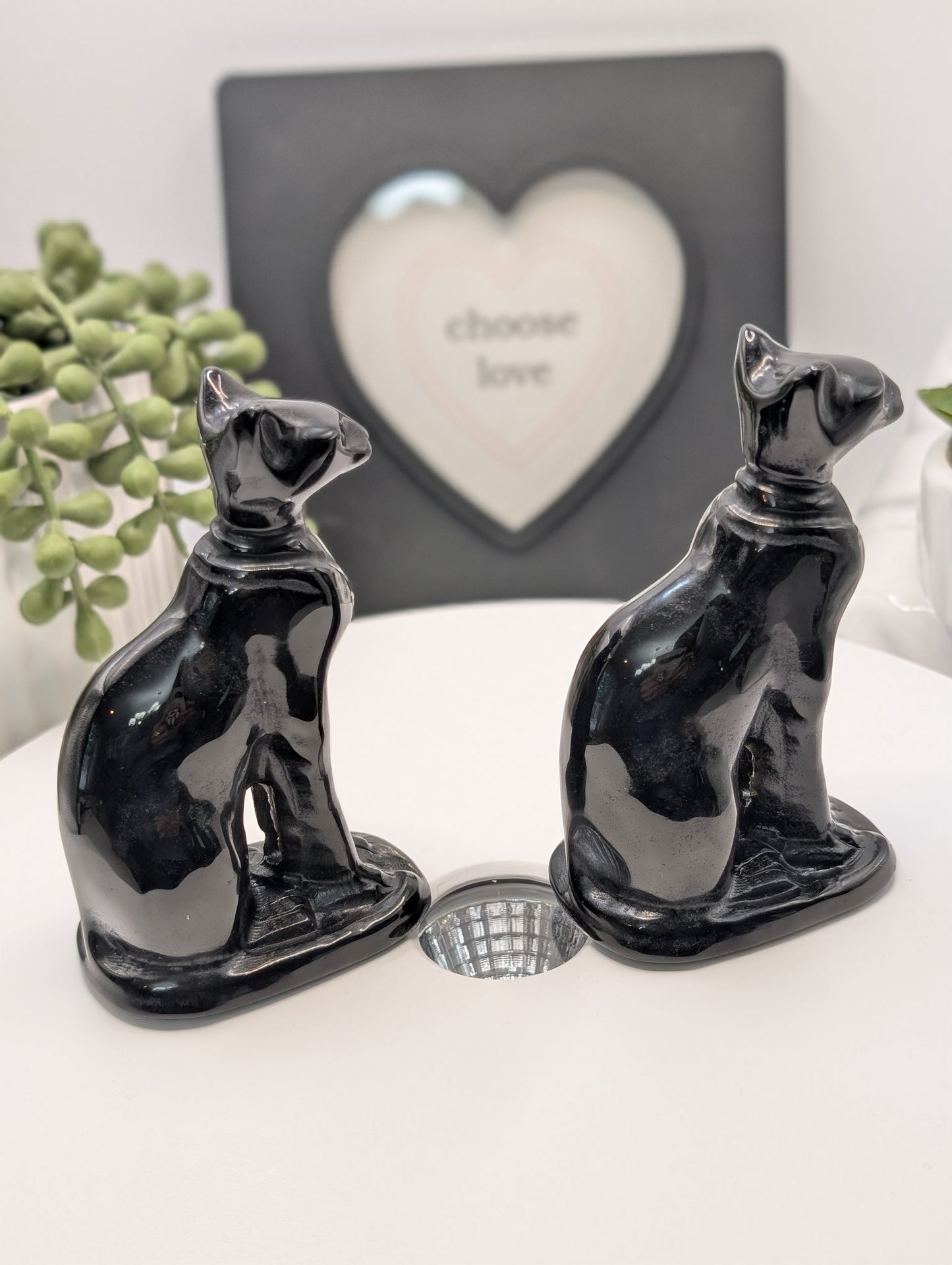 Black Obsidian Sphynx Cat Carving