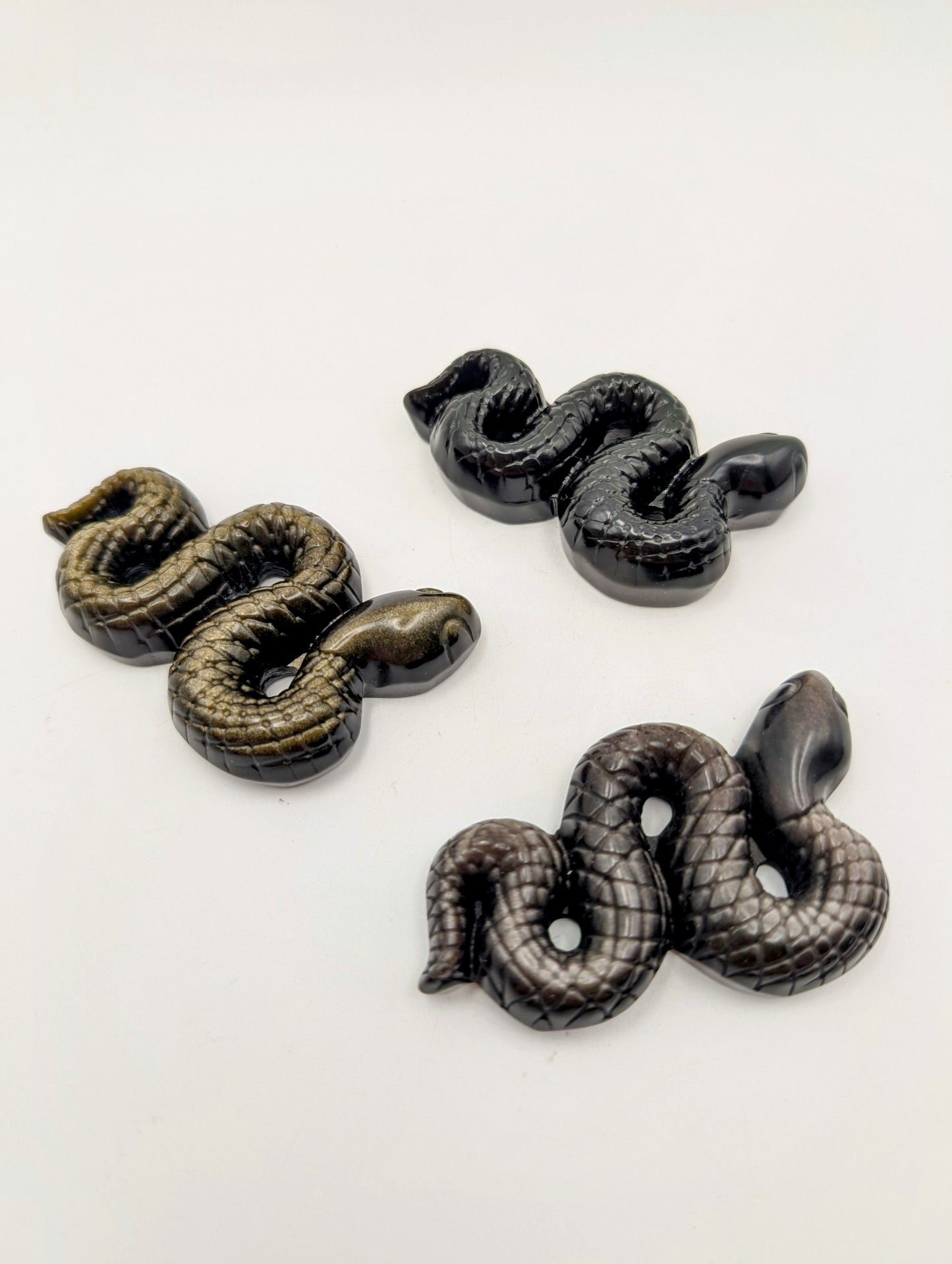 Black, Silver or Golden Obsidian Snake Carvings