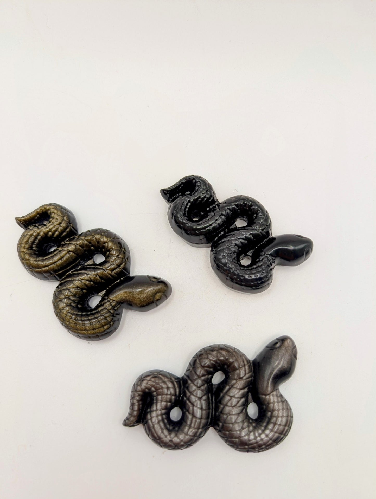 Black, Silver or Golden Obsidian Snake Carvings
