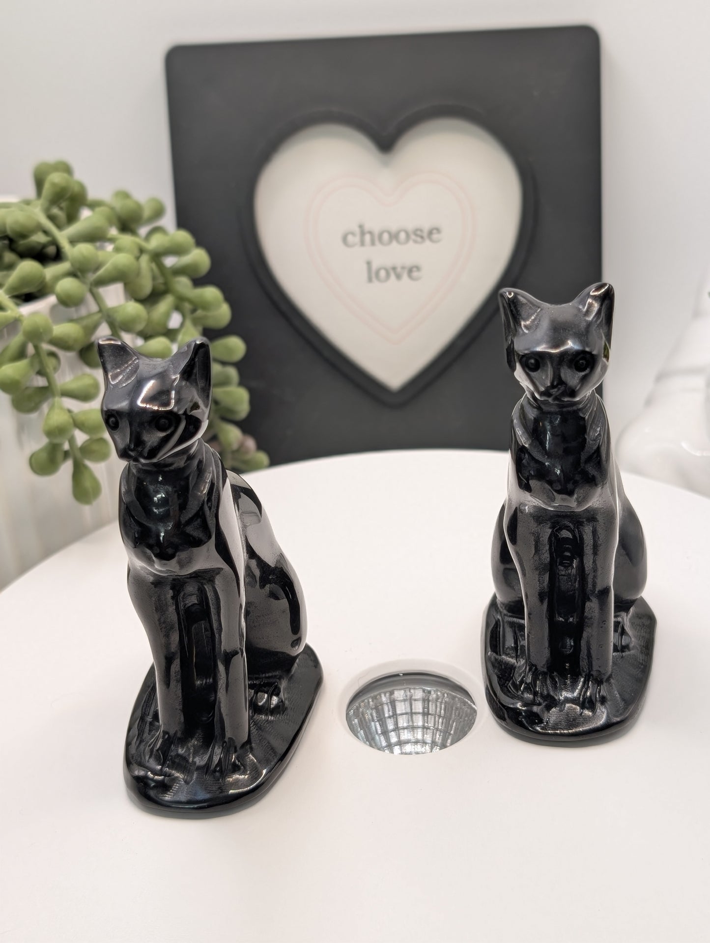 Black Obsidian Sphynx Cat Carving