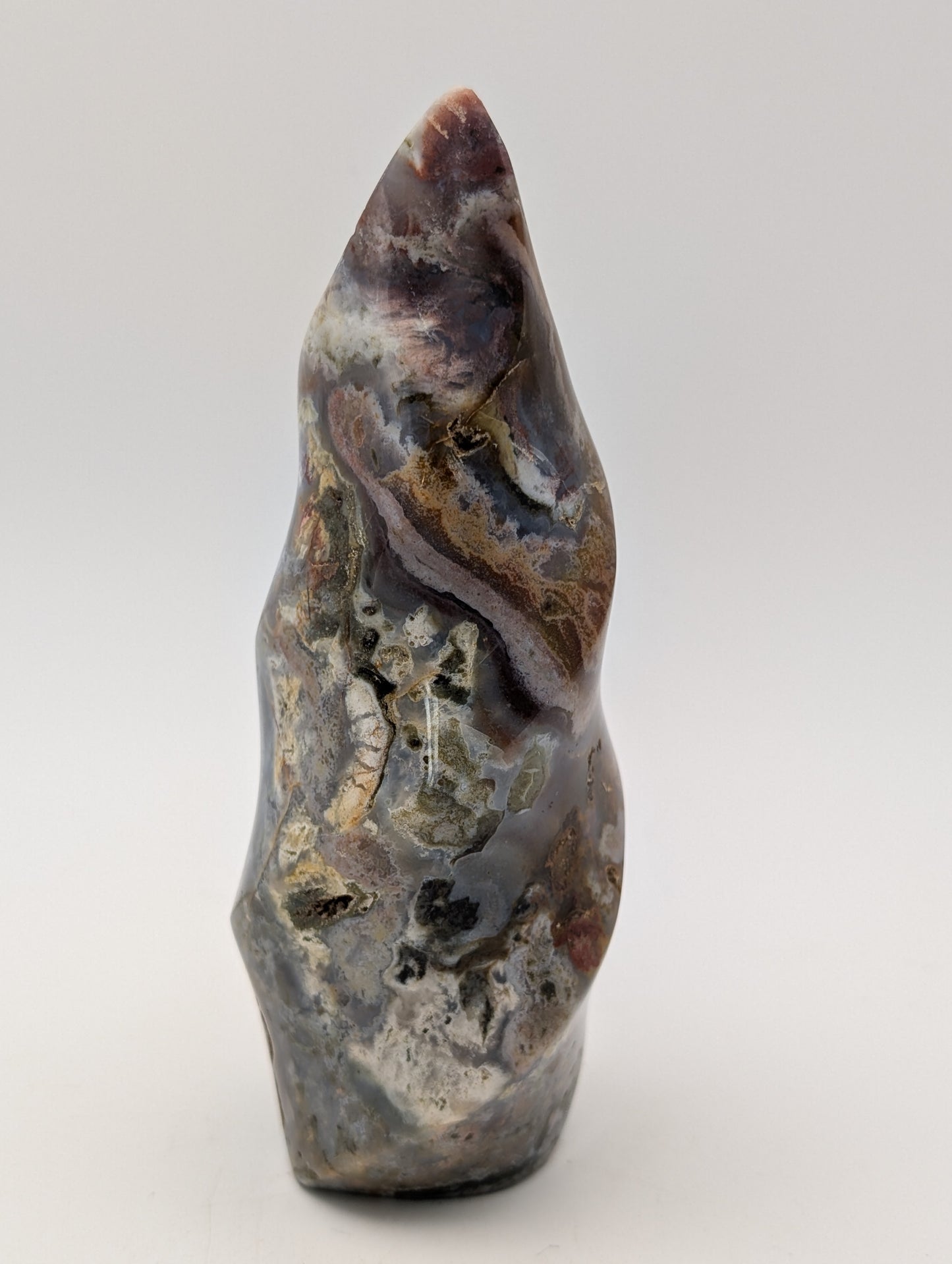 Beautiful Earthy Looking Ocean Jasper Crystal Flames in gorgeous blues, greens, grays with druzy