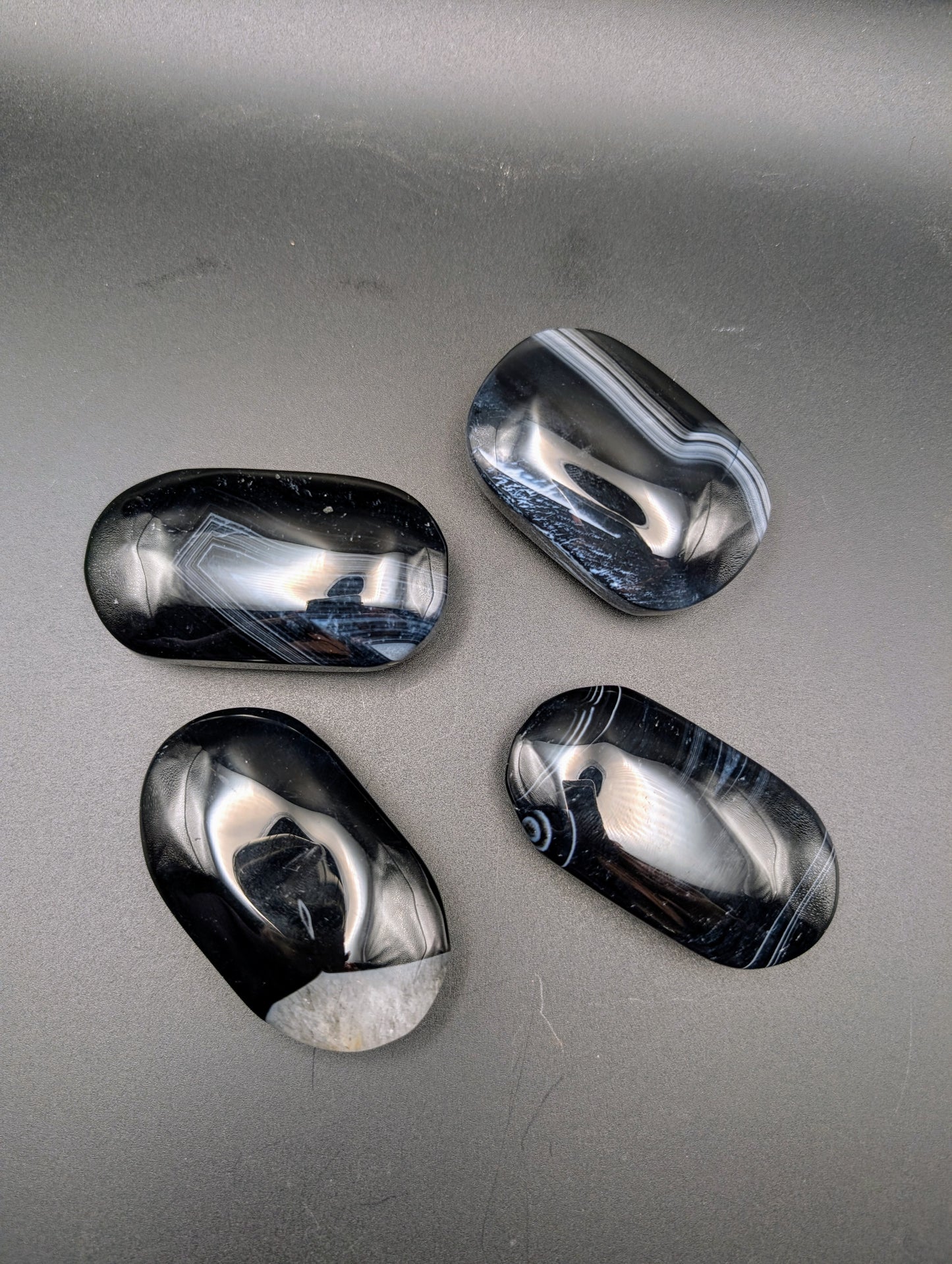 Black Lace Agate Palm Stones & Hearts