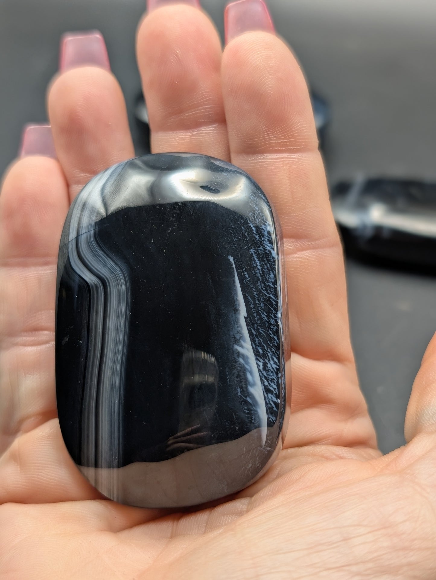 Black Lace Agate Palm Stones & Hearts