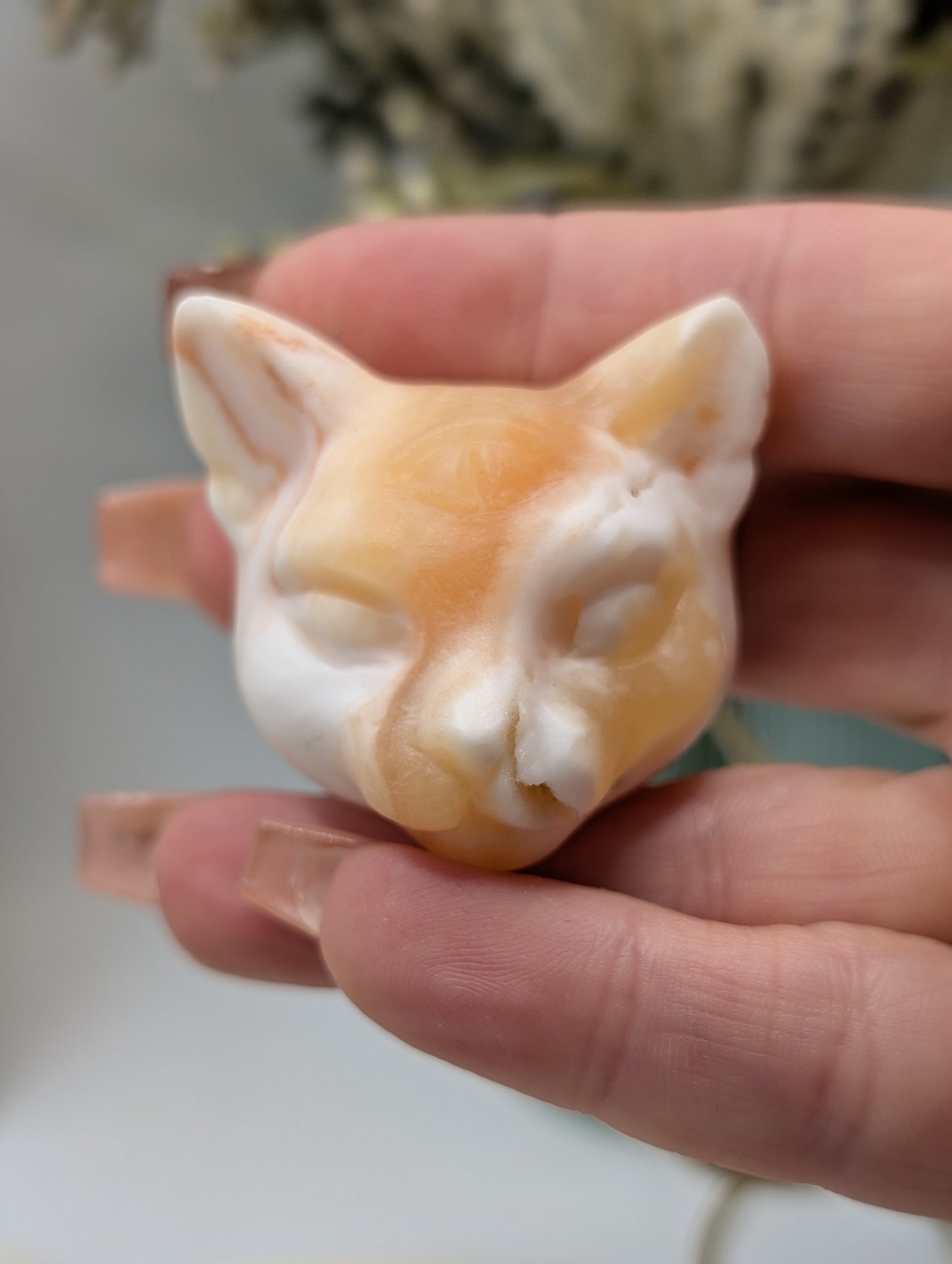 Crystal Cat Head with All-Seeing Eye – Carved Stone Spirit Totem