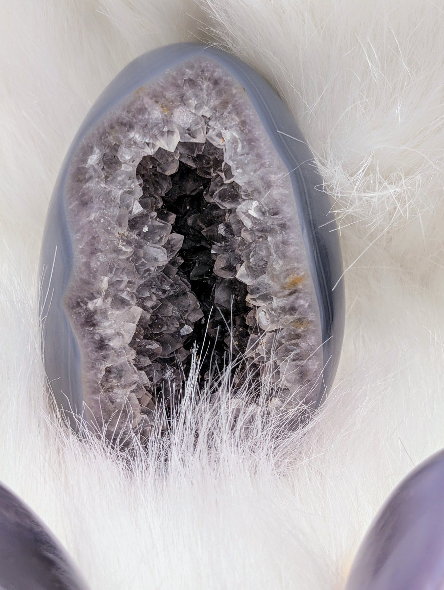 Druzy Agate Crystal Eggs in Blues & Greys with Sparkling Sugar Crystals, Amethyst and Clear Quartz