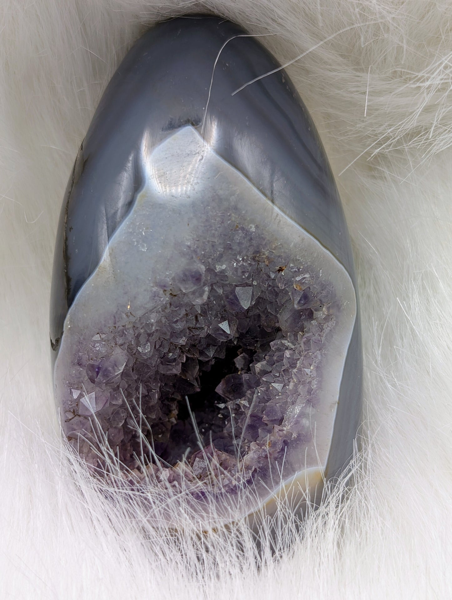 Druzy Agate Crystal Eggs in Blues & Greys with Sparkling Sugar Crystals, Amethyst and Clear Quartz
