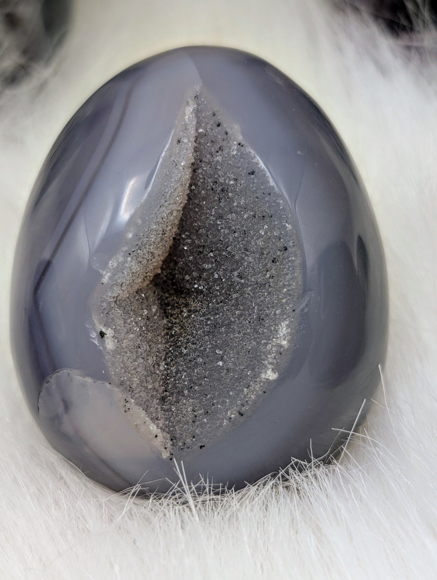 Druzy Agate Crystal Eggs in Blues & Greys with Sparkling Sugar Crystals, Amethyst and Clear Quartz