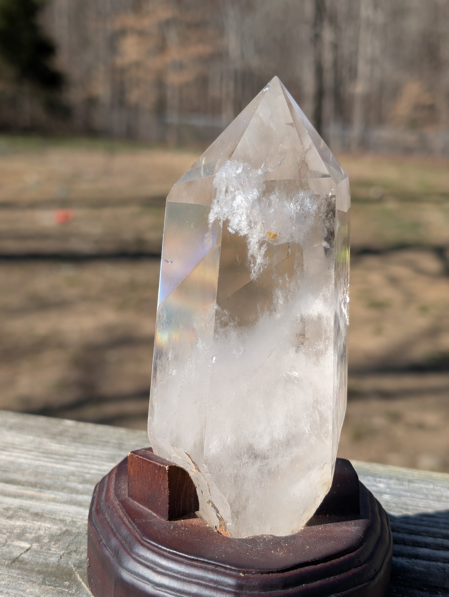 Clear Quartz Tower with Custom Stand