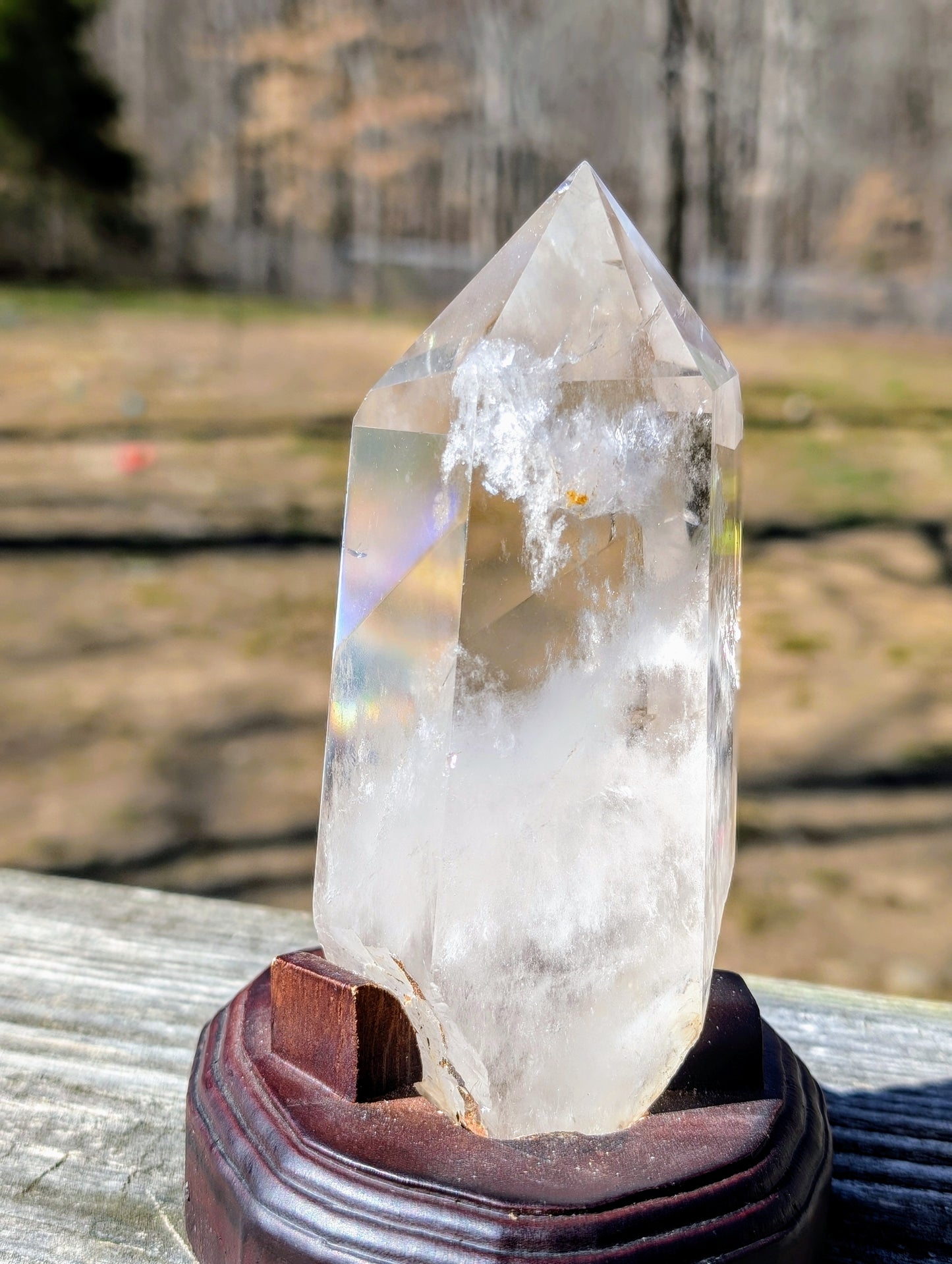 Clear Quartz Tower with Custom Stand