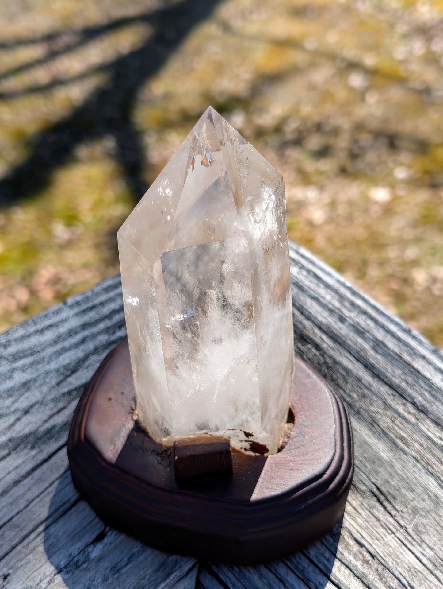 Clear Quartz Tower with Custom Stand