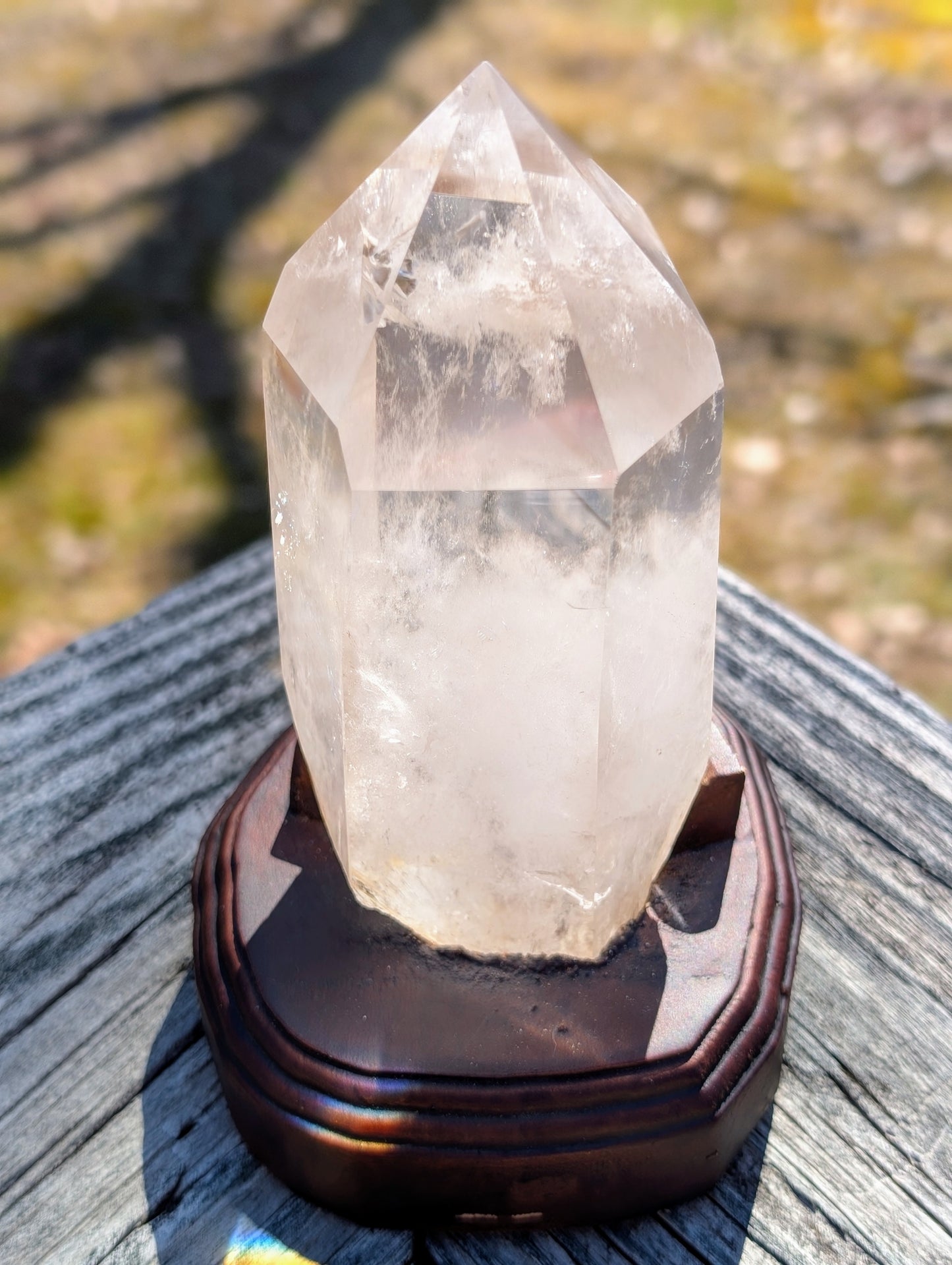 Clear Quartz Tower with Custom Stand