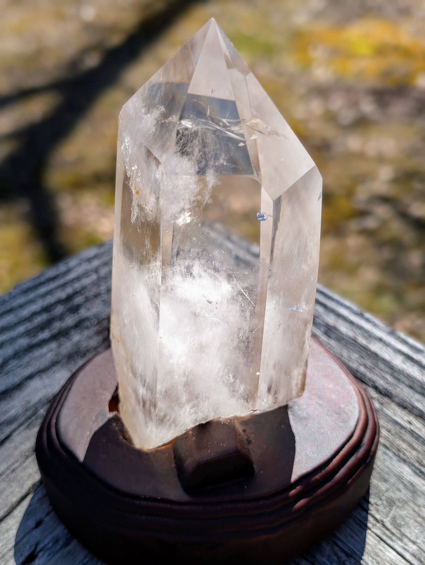 Clear Quartz Tower with Custom Stand