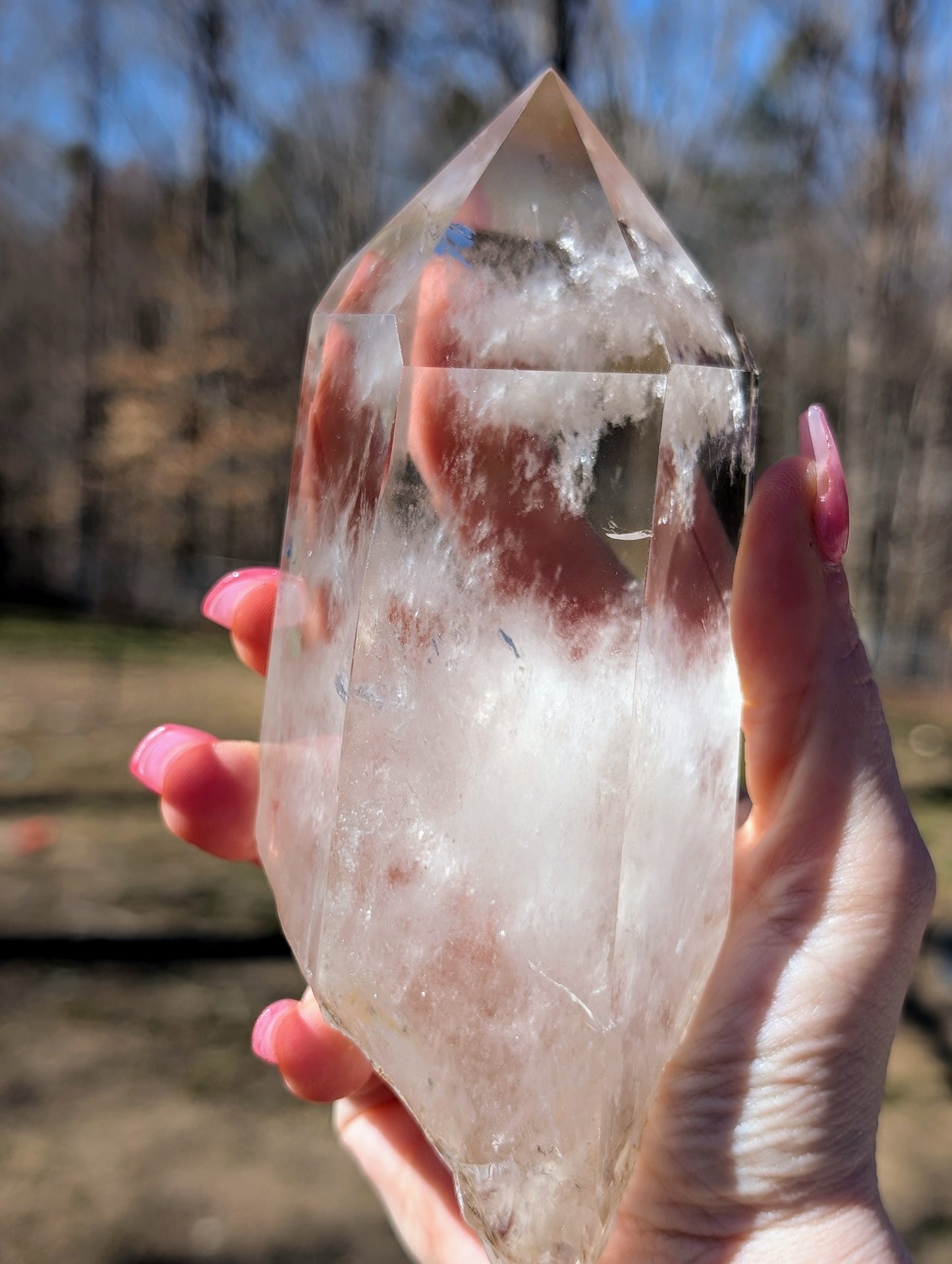 Clear Quartz Tower with Custom Stand