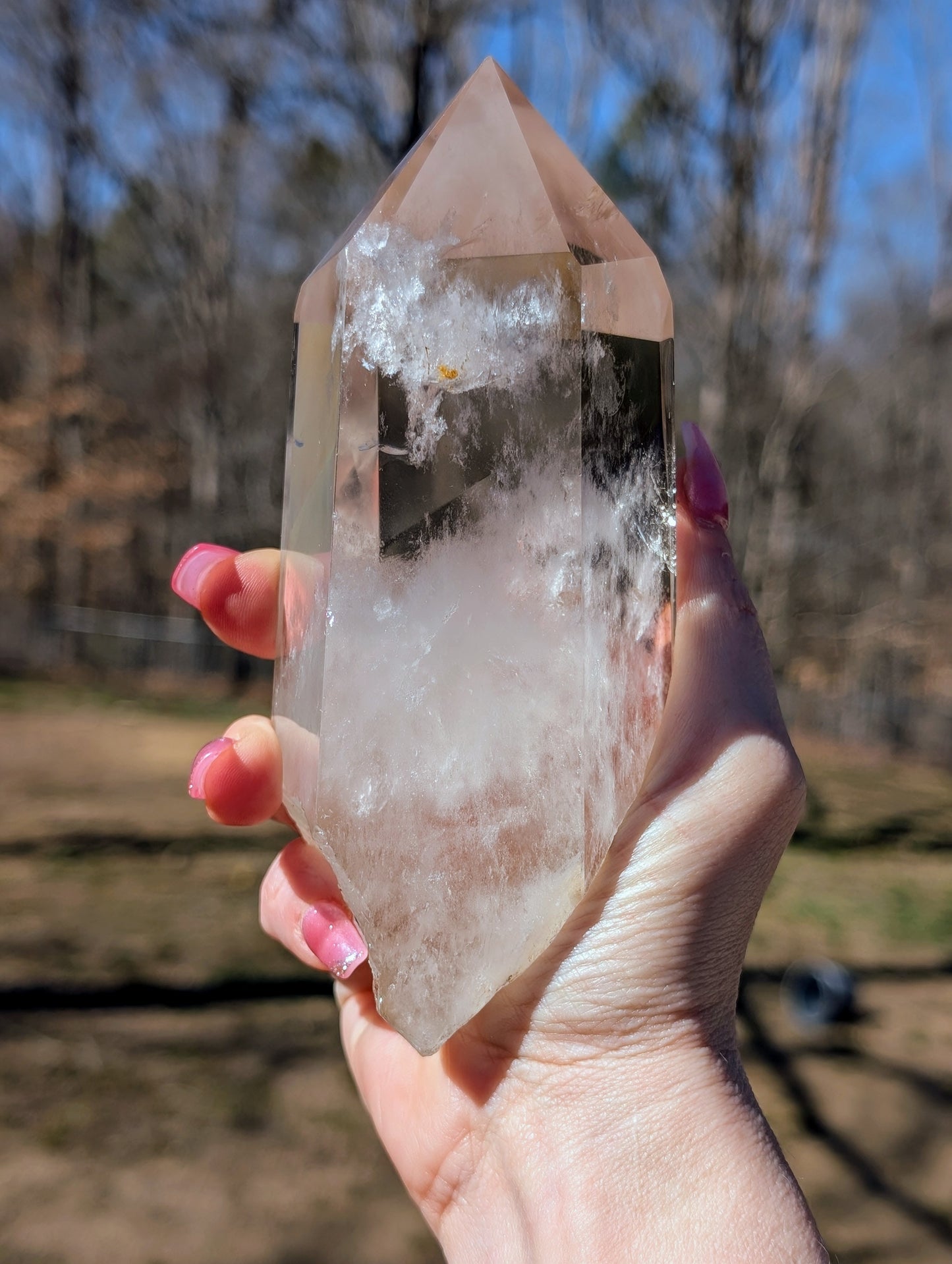 Clear Quartz Tower with Custom Stand