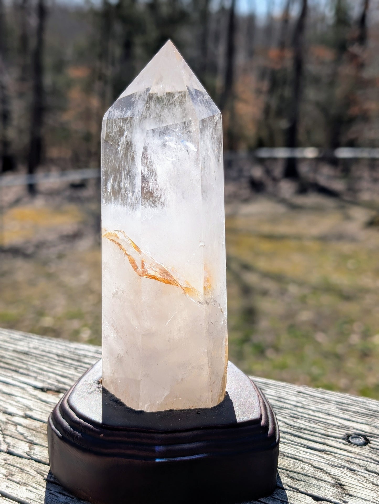 Clear Quartz with Golden Healer - Large Tower with Custom Stand