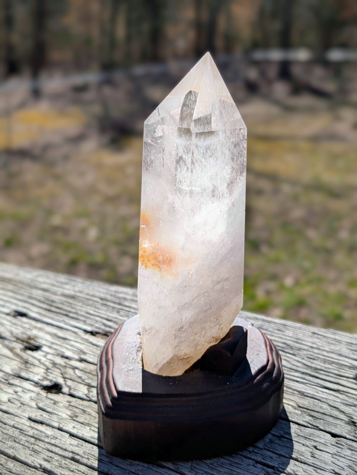 Clear Quartz with Golden Healer - Large Tower with Custom Stand