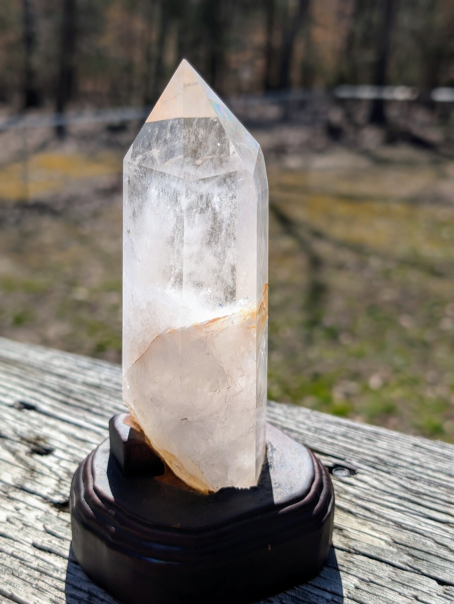 Clear Quartz with Golden Healer - Large Tower with Custom Stand