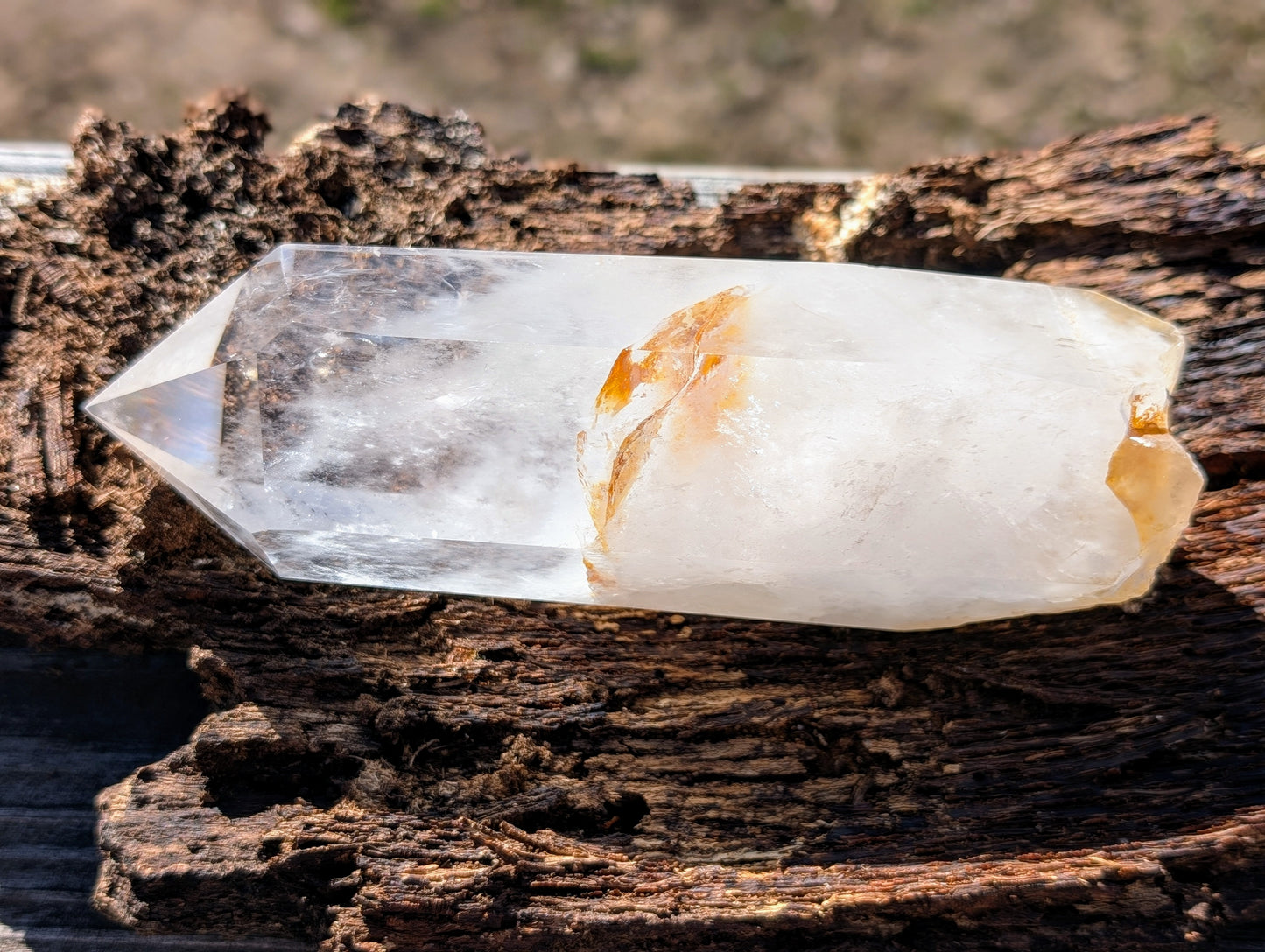 Clear Quartz with Golden Healer - Large Tower with Custom Stand