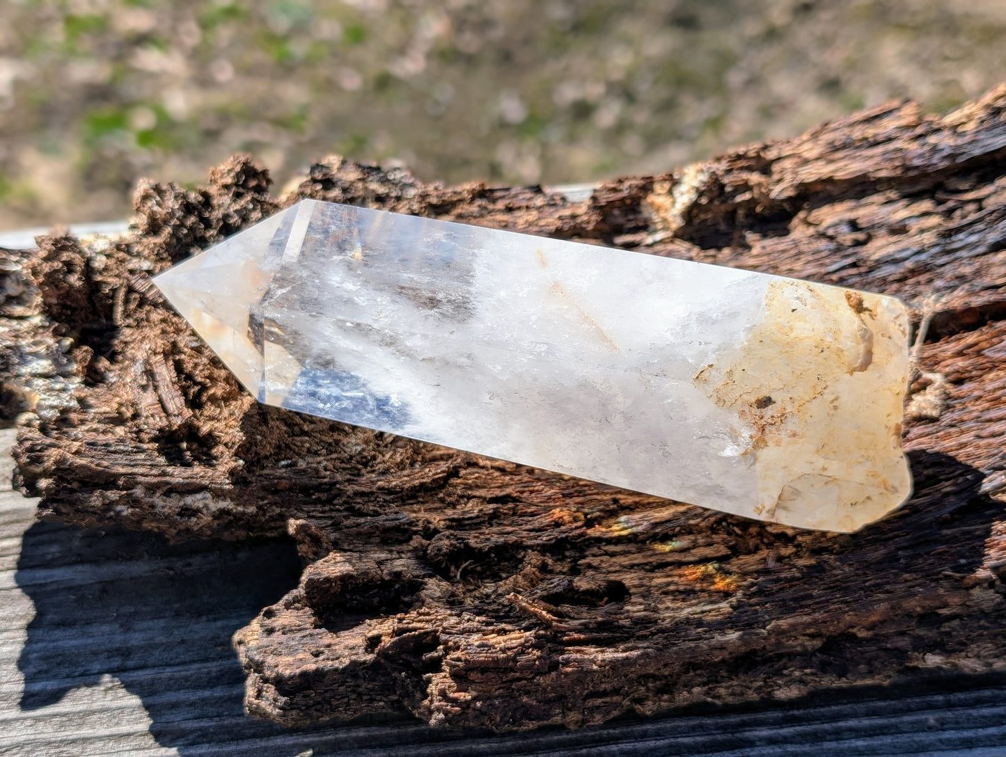 Clear Quartz with Golden Healer - Large Tower with Custom Stand